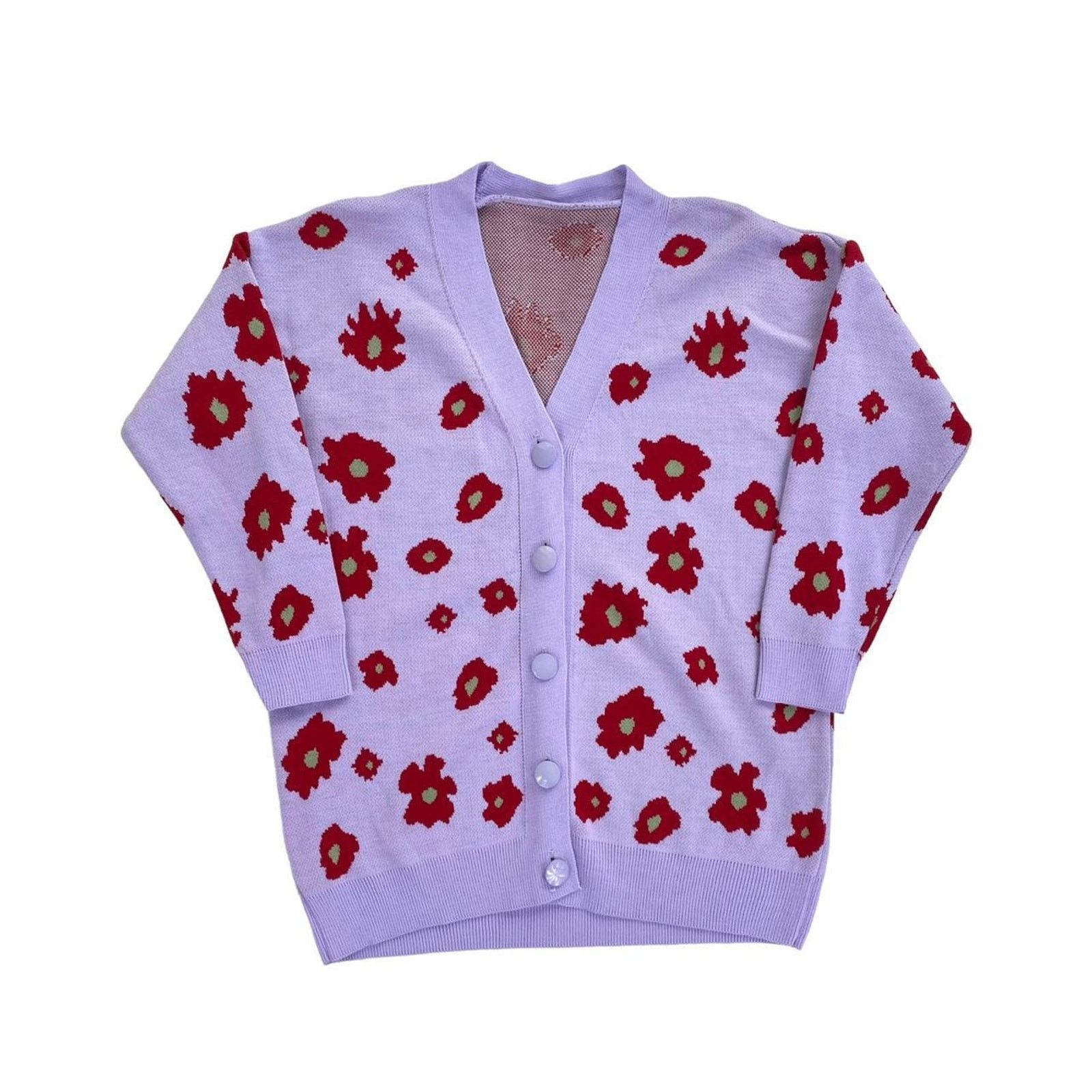 Other × Vintage Y2K Vintage Cute Floral Print Pastel Purple Cardigan Size L / US 10 / IT 46 - 1 Thumbnail