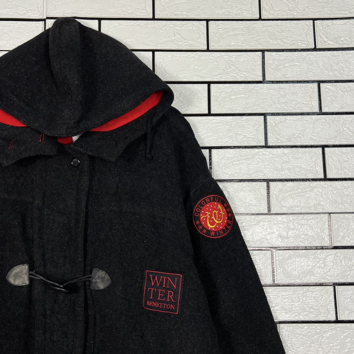 United Colors Of Benetton WINTER BENETTON Red Lined Hooded Coat Jacket #4141-C189 Size US L / EU 52-54 / 3 - 4 Thumbnail