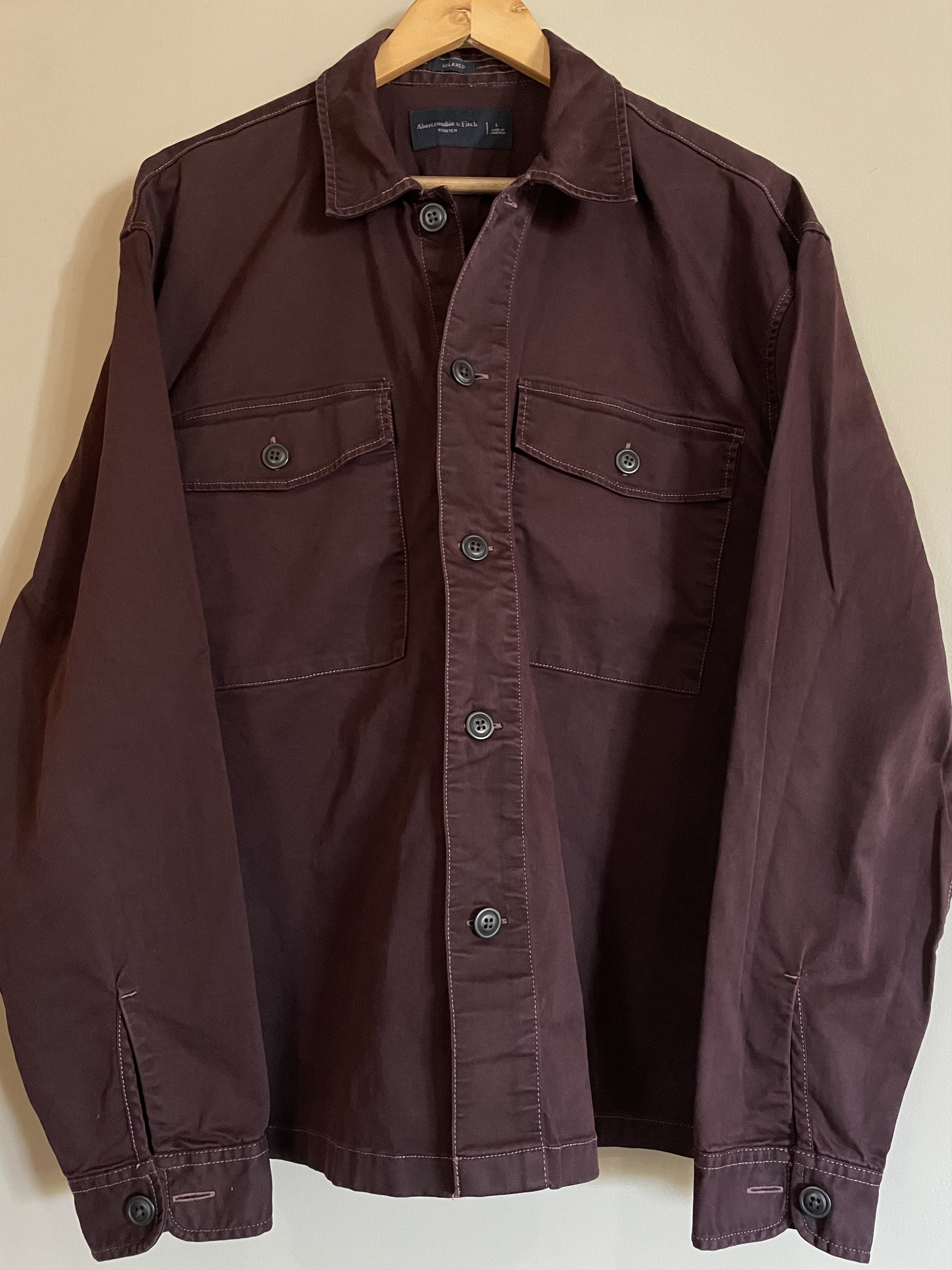 Abercrombie & Fitch Abercrombie & Fitch Burgundy L/S Overshirt, Men's Large Size US L / EU 52-54 / 3 - 1 Thumbnail