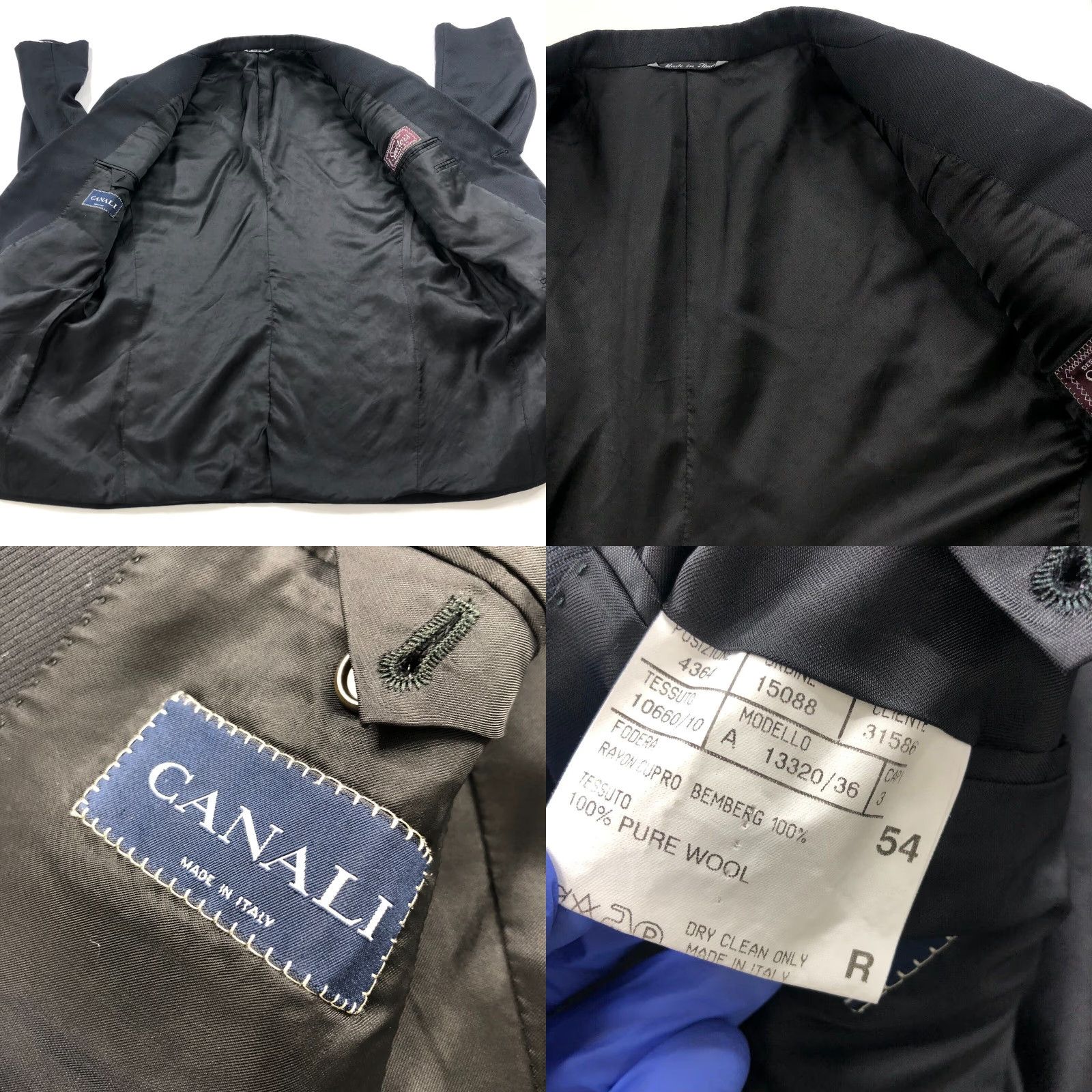 Canali Canali Blazer Sport Coat Jacket Black Striped 100% Wool Three Button Notch Lapel Single-Breasted 44 US 54 EUR Men’s" Size 44R - 9 Thumbnail