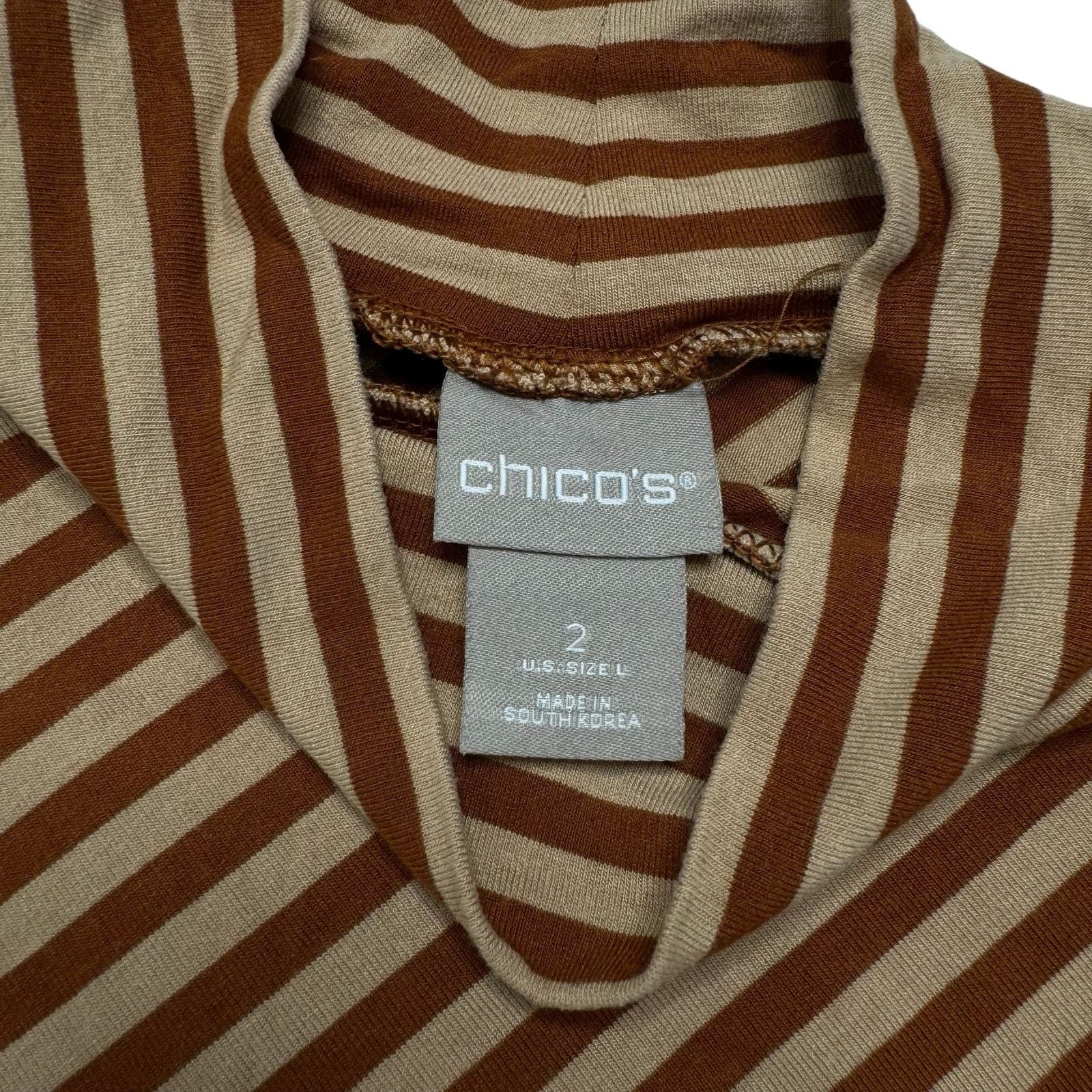 Chicos CHICOS Brown Tan Stripe High Neck Asymmetric Tunic Large (2) Size L / US 10 / IT 46 - 6 Thumbnail