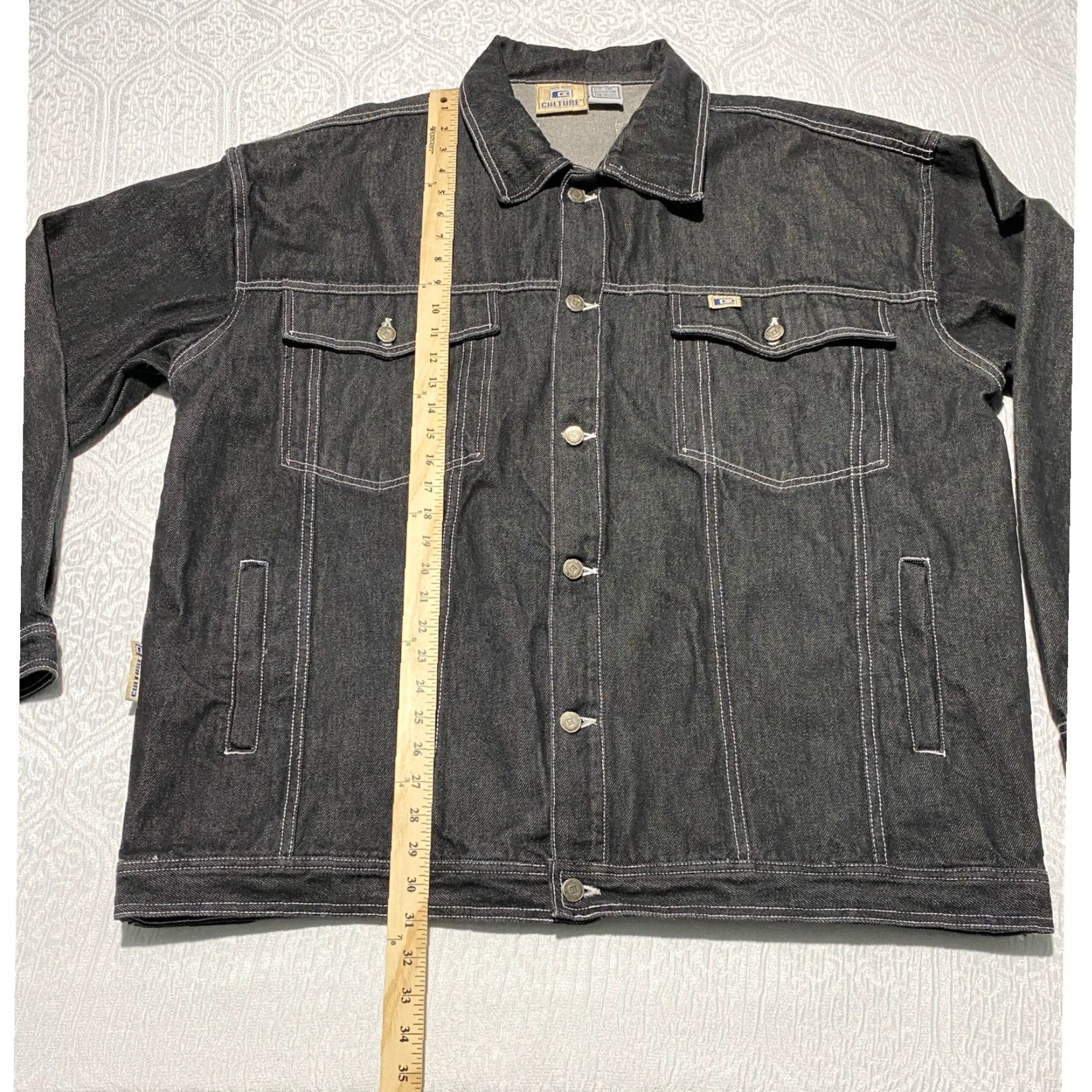 Vintage Culture Denim Jacket Black Mens 2XL Cotton Trucker Style Shirt Jacket Casual Spring Fall Mens Size US 39 - 7 Thumbnail