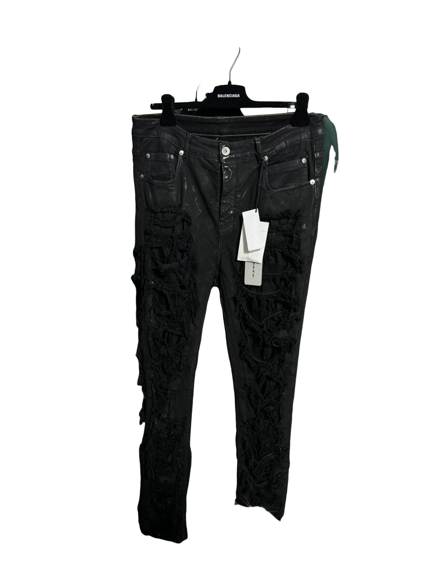 Rick Owens Drkshdw Aircut Zip Black Wax Denim Jeans Trousers