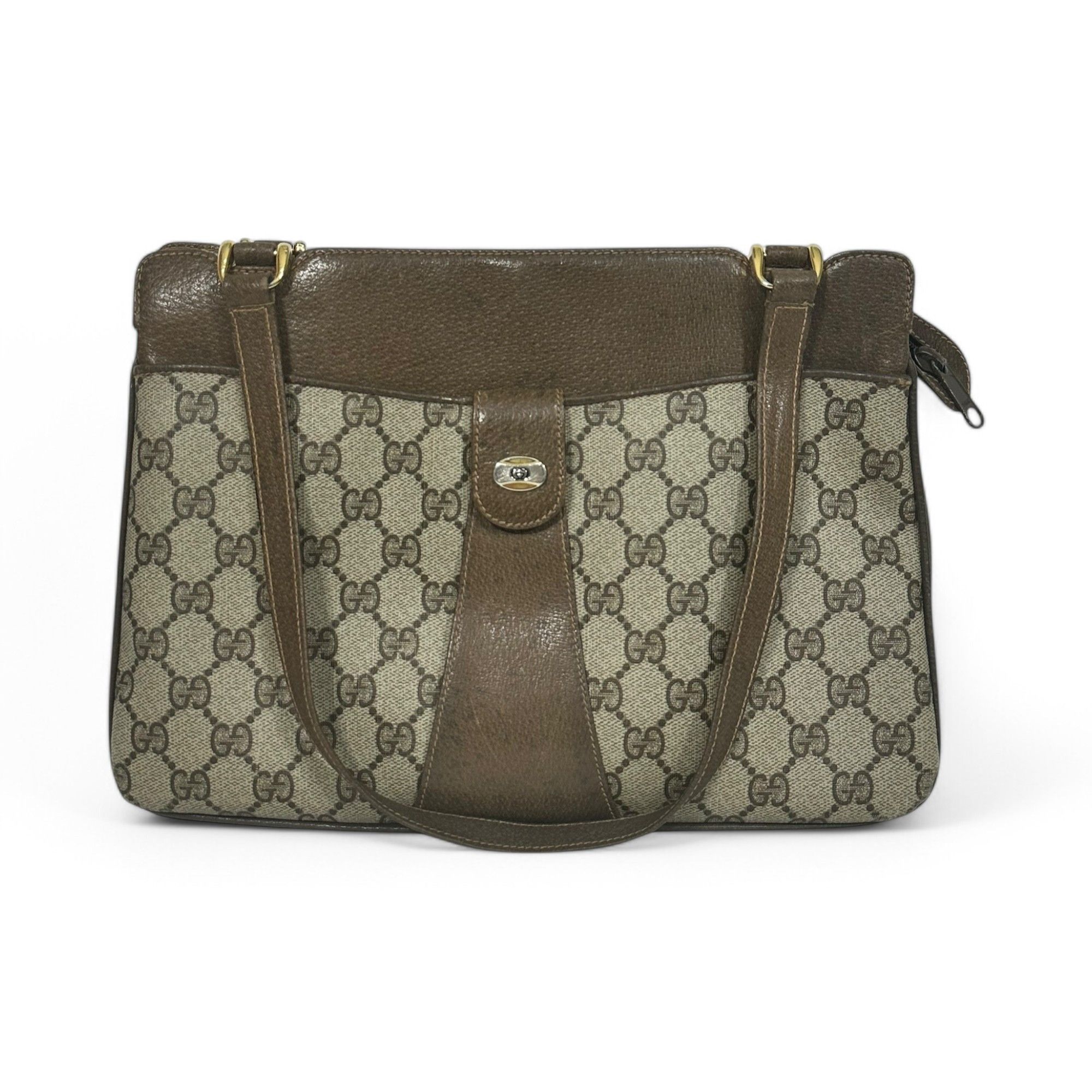 Gucci Gucci Vintage Handbag GG Monogram Beige Brown Leather Size ONE SIZE - 1 Thumbnail