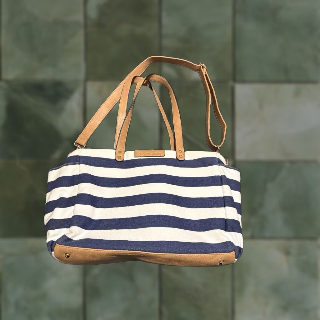 Vintage White Elm Blue & White Striped Tote Bag Purse Size ONE SIZE - 1 Thumbnail