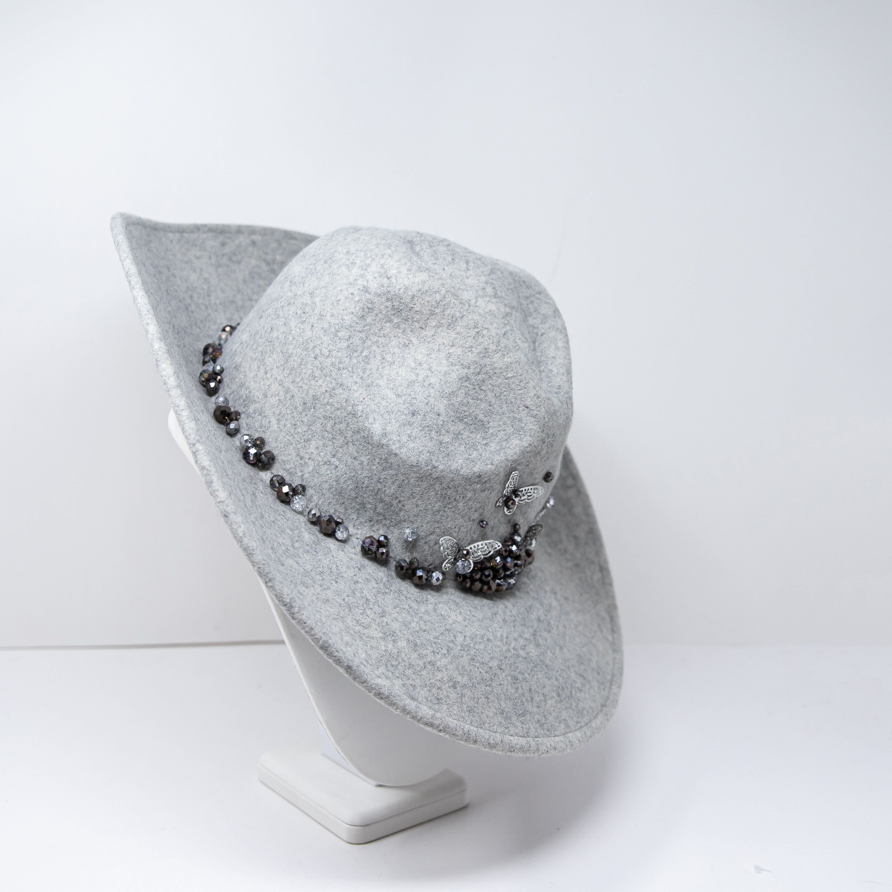Other Boutique Wool Fedora Felt Butterfly Beaded Size ONE SIZE - 2 Thumbnail