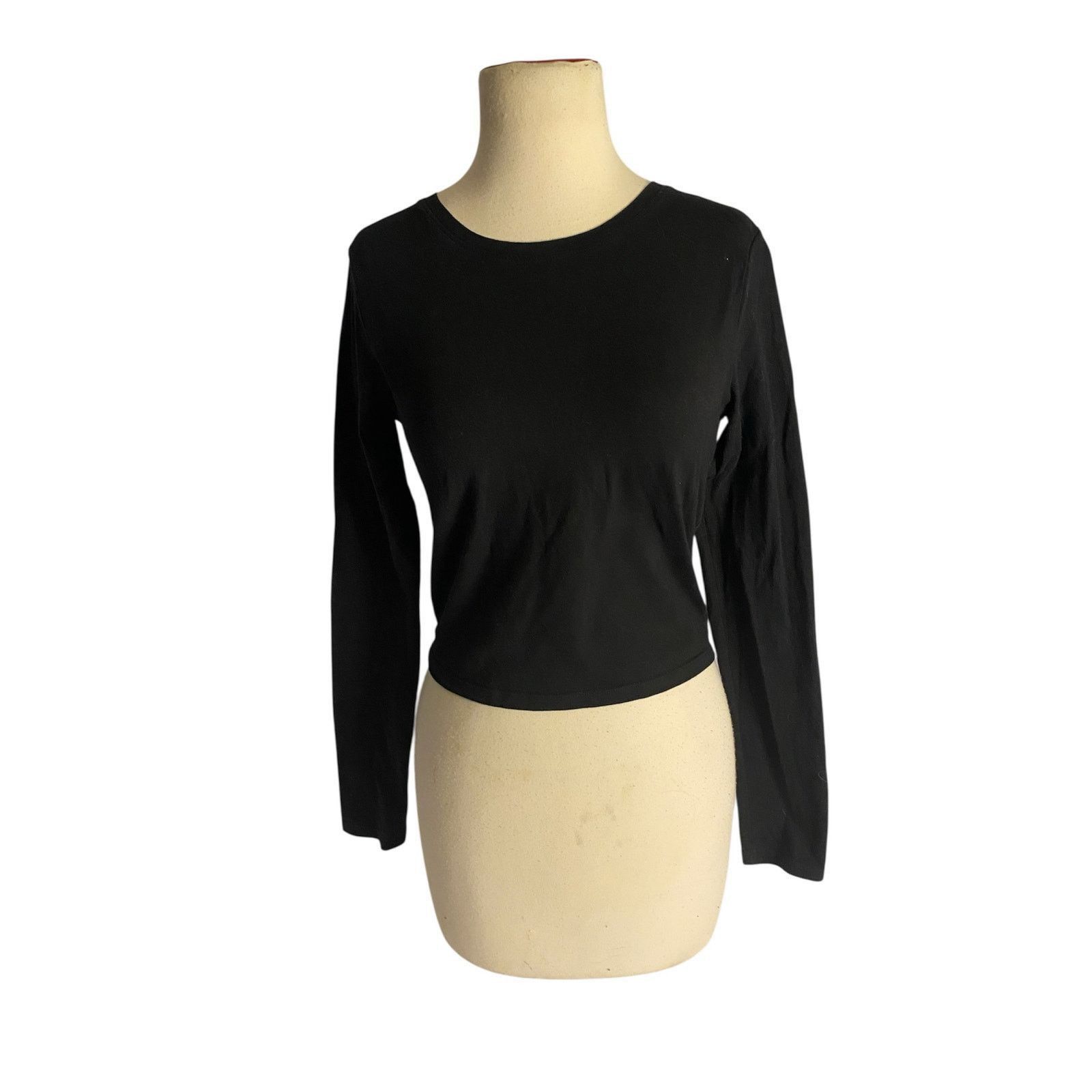 H&M Minimalist Y2K Streetwear Black Long Sleeve Crop Top H&M M Size M / US 6-8 / IT 42-44 - 2 Thumbnail