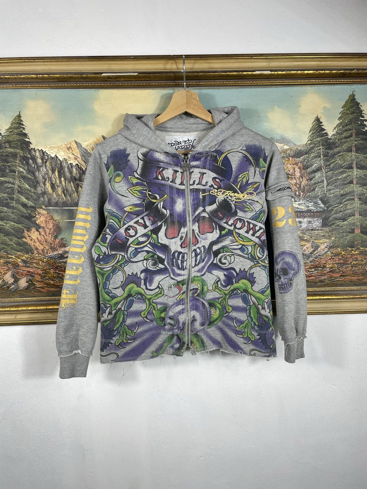 Christian Audigier × Ed Hardy × Vintage Ed Hardy Retro 00s Hoodie Affliction Grunge HipHop Swag Drip Size S / US 4 / IT 40 - 1 Thumbnail