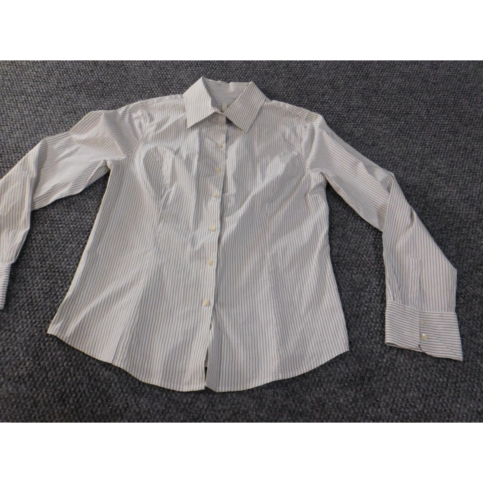 Talbots Talbots Button-Up Shirt Beige Striped Stretch Cotton Womens Size 10 Regular Classic Casual Pattern Striped Collared Button-Up Length Long Sleeve Knit? Size L / US 10 / IT 46 - 3 Thumbnail