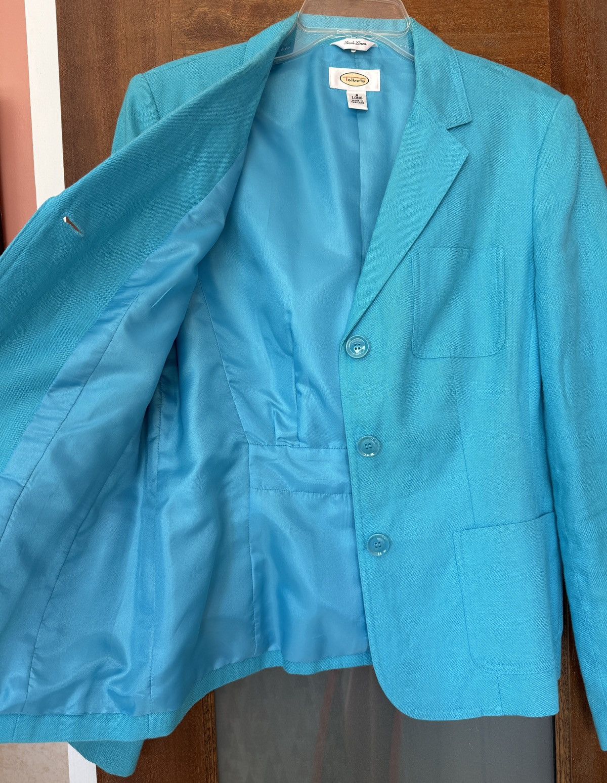 Talbots Talbot Woman Bright Azure Blue Irish Linen Blazer 8 LONG Size M / US 6-8 / IT 42-44 - 4 Thumbnail