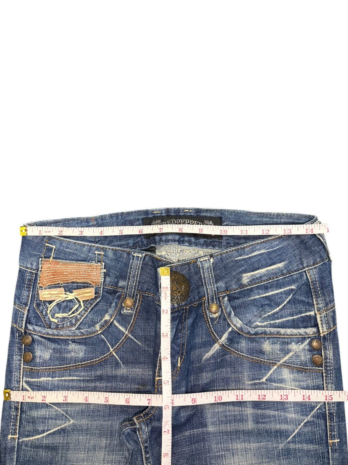 Hysteric Glamour Vintage Red Pepper Distressed Low Rise Flare Jeans Size 29" - 6 Thumbnail