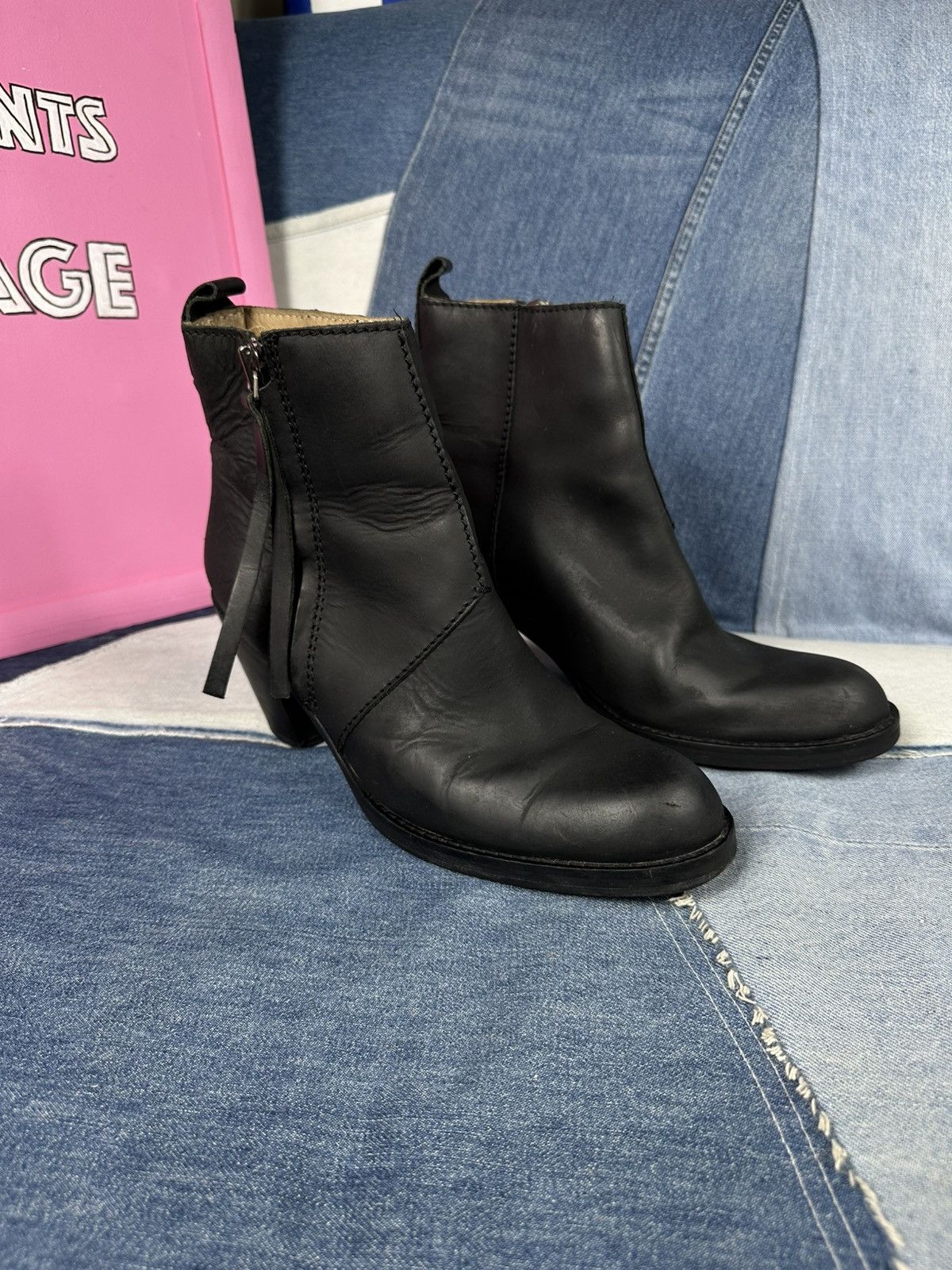 Acne Studios Acne Studios Leather Pistol Black Block Heels Ankle Boots Size US 10 / IT 40 - 2 Thumbnail