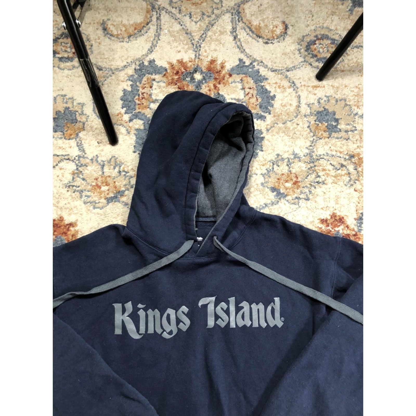 Vintage Kings Island Hoodie Mens M Blue Fleece Pullover Graphic Print Logo Cedar Fair Sweatshirt Size US M / EU 48-50 / 2 - 2 Thumbnail