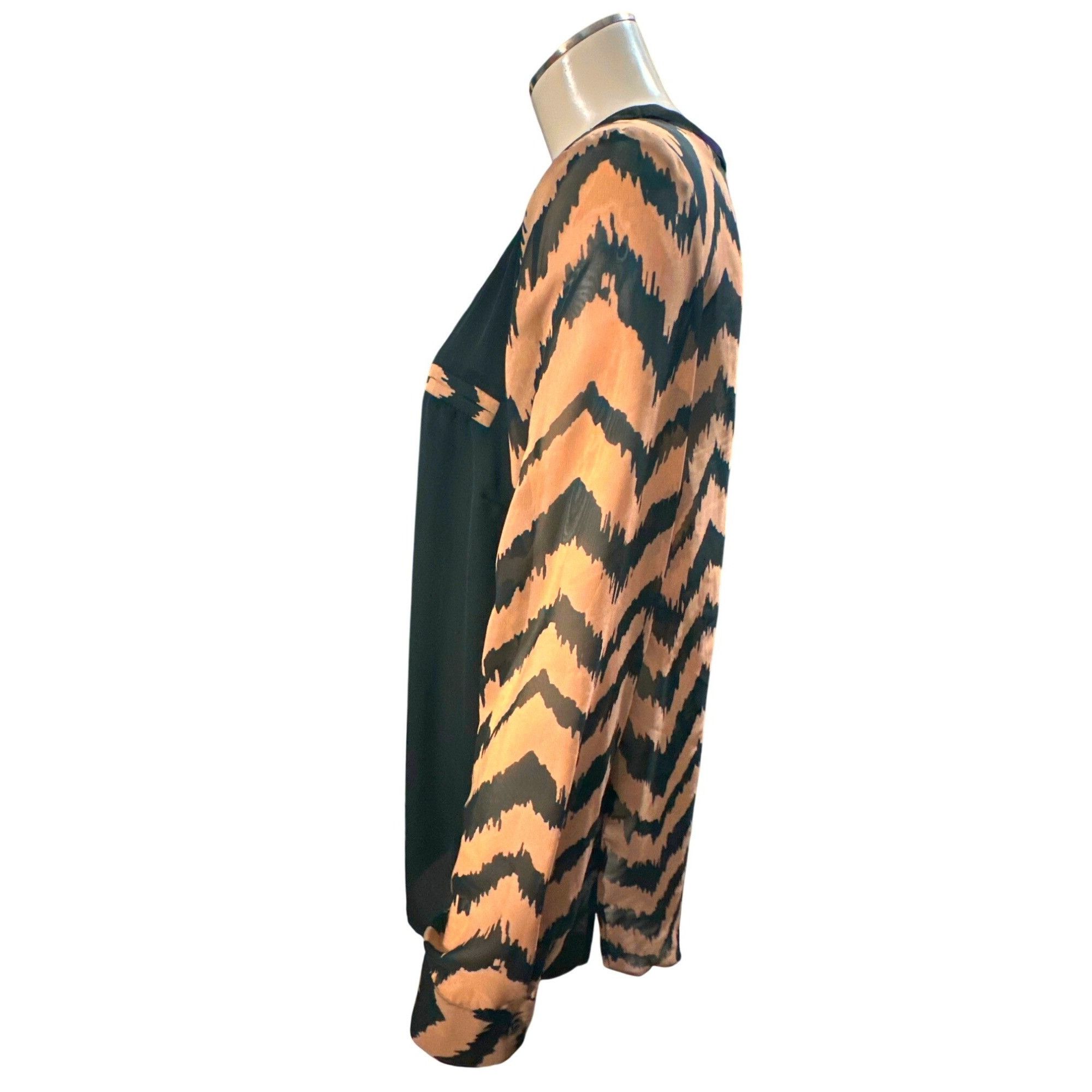 Other AB Studio Sheer Chevron Blouse Black Beige Long Sleeve Light Size M / US 6-8 / IT 42-44 - 3 Thumbnail