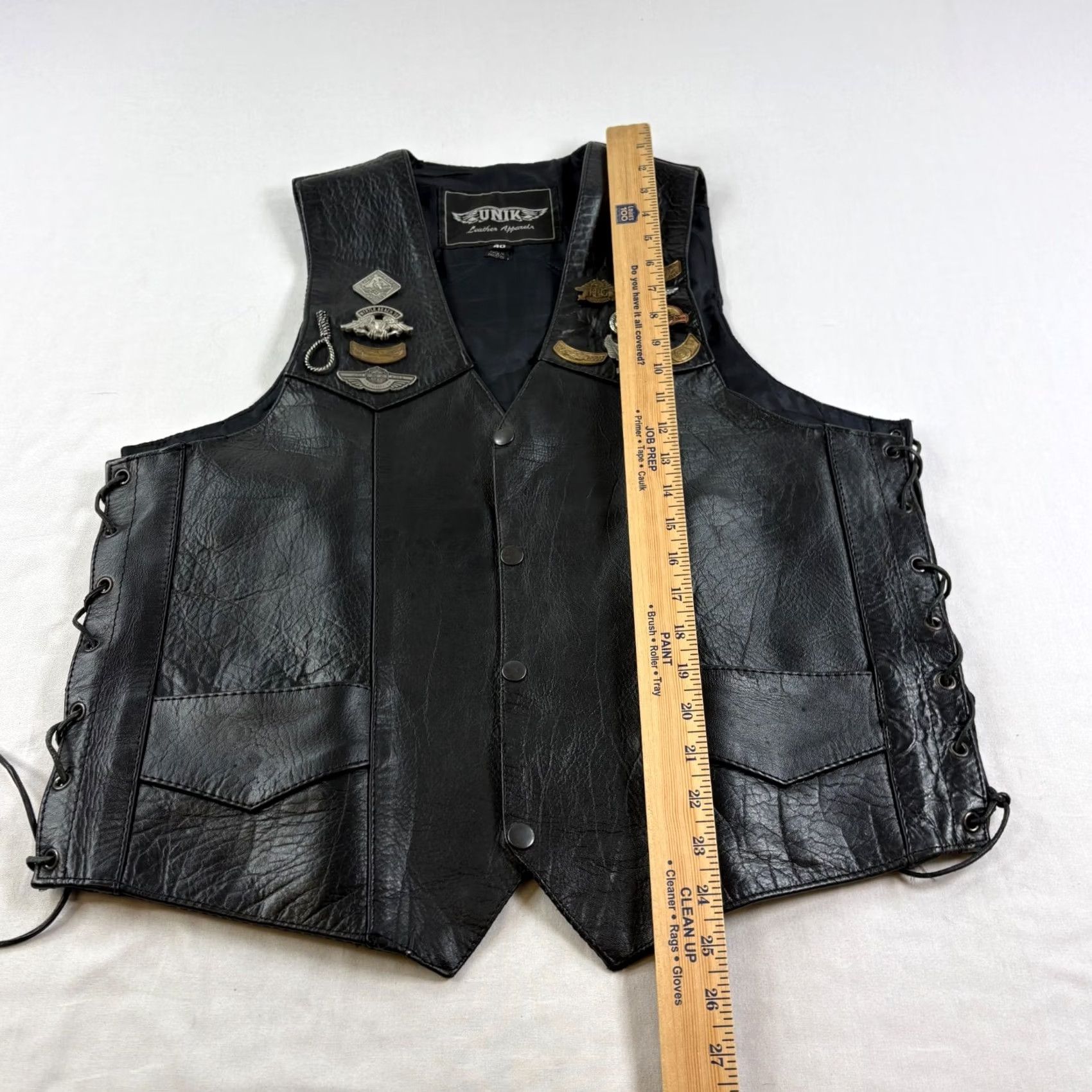 Vintage Unik Leather Vest Mens Size 40 Black Motorcyle Jacket Riding Patch Sleeveless Size US XXS / EU 40 - 5 Thumbnail