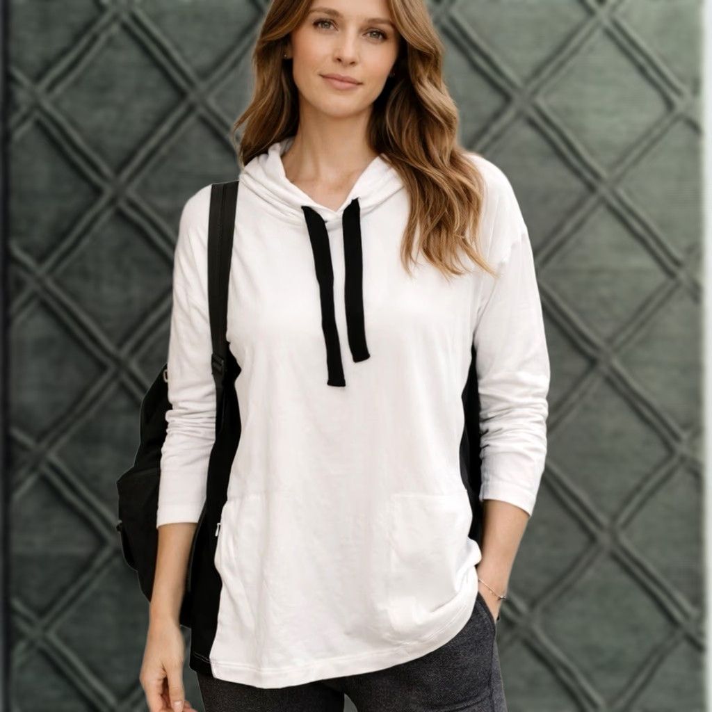 J. Jill J Jill Progress Color Block Hoodie L White Zip Pockets Athleisure Hoodie Ladies Long Sleeve Colorblock Size L / US 10 / IT 46 - 1 Thumbnail