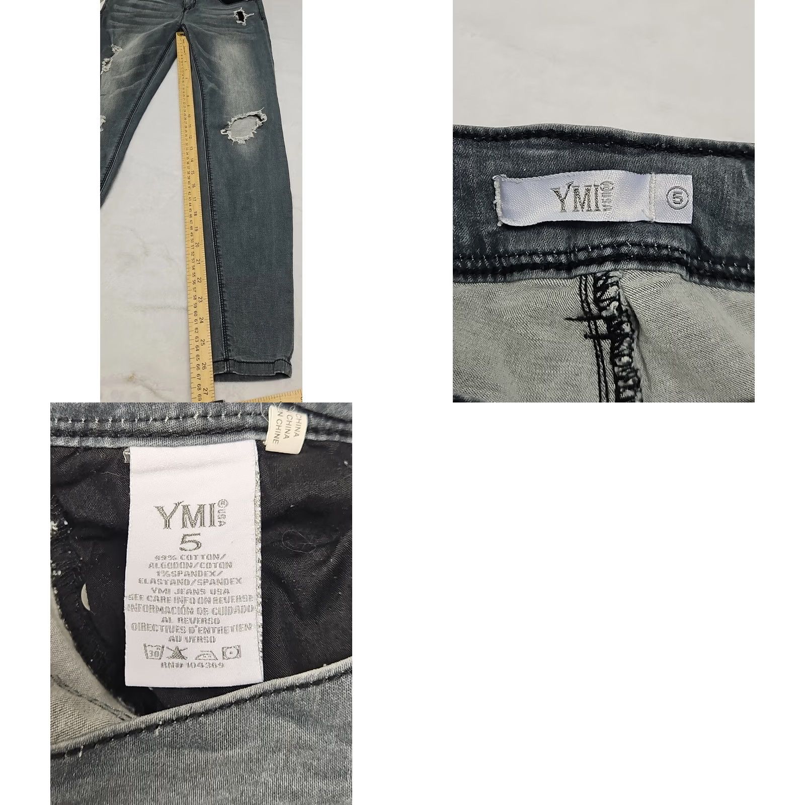 Denime YMI Skinny Jeans Juniors 5 Distressed Ripped Stretch Mid Rise Blue Denim Womens Girls 26in Inseam Regular Separate Zip Button Pant Size 27" / US 4 / IT 40 - 8 Thumbnail