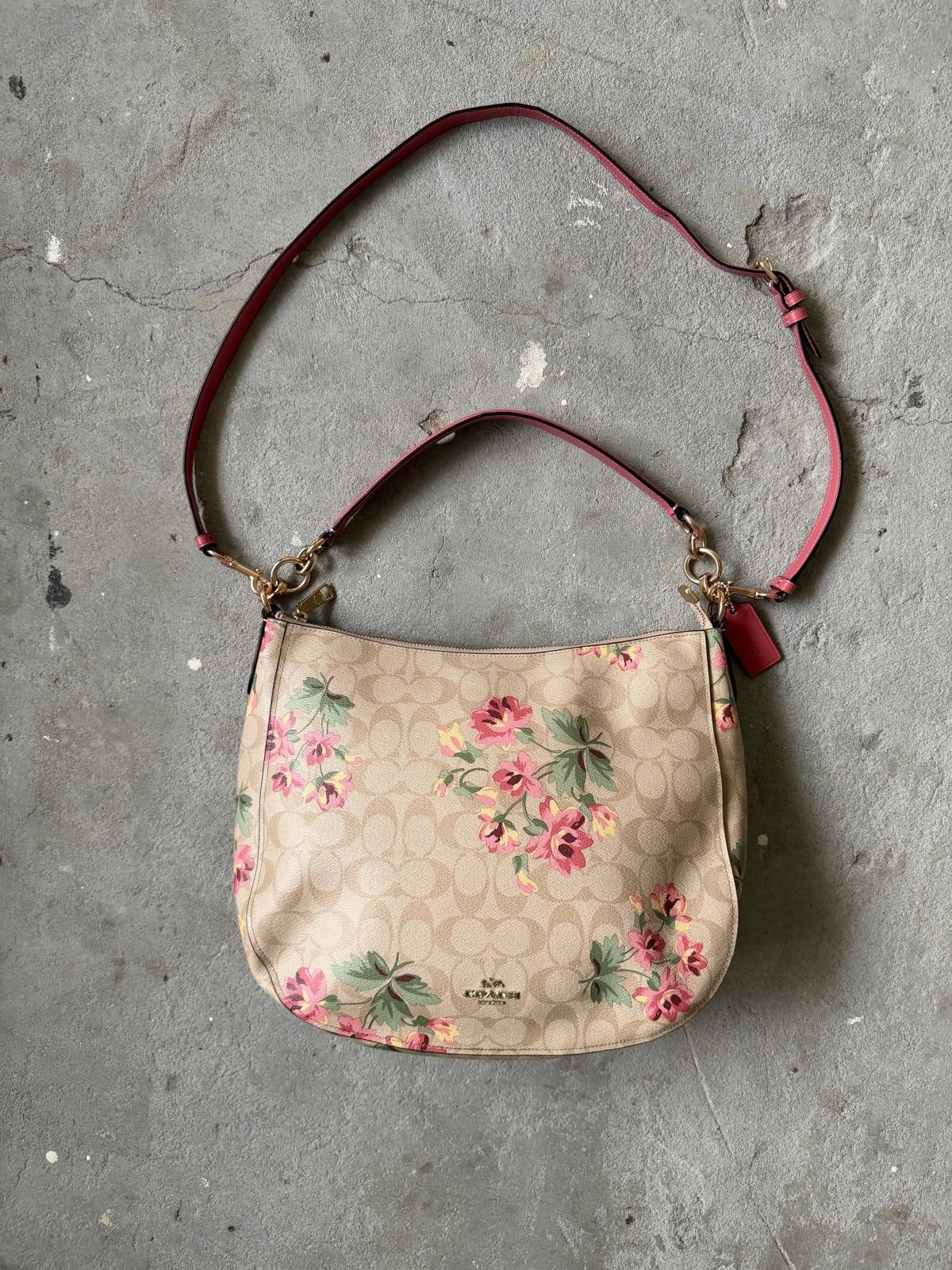 Coach Coach 2Way Signature Elle Flower Shoulder Bag Beige/Pink Size ONE SIZE - 1 Thumbnail