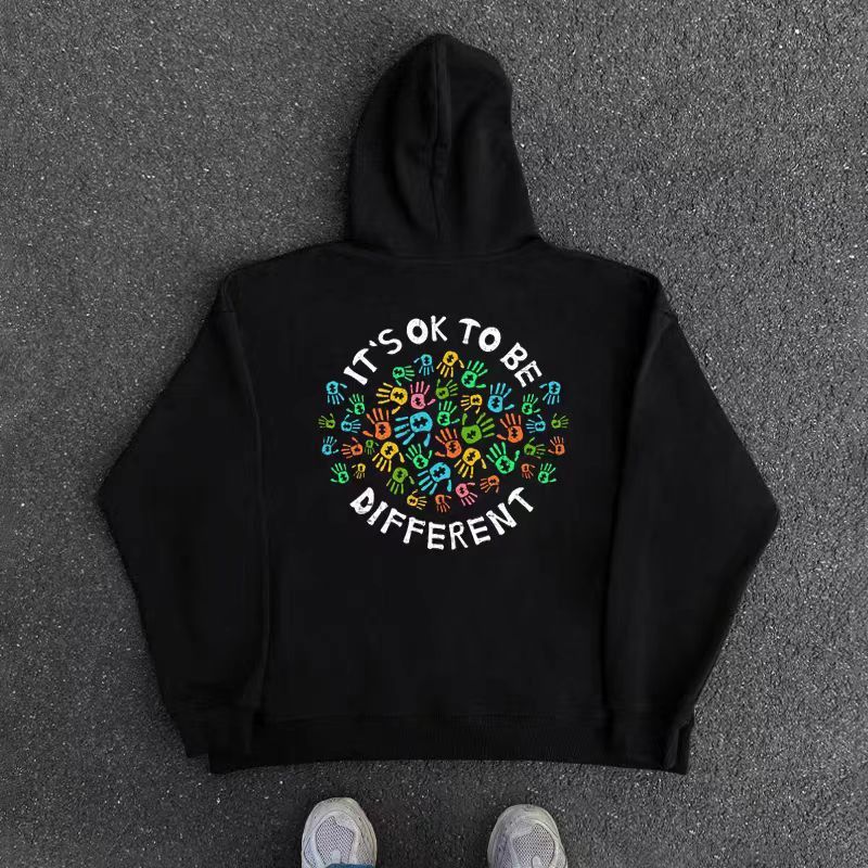 Vintage Street Hip Hop Colorful Palm Print Hooded Sweatshirt