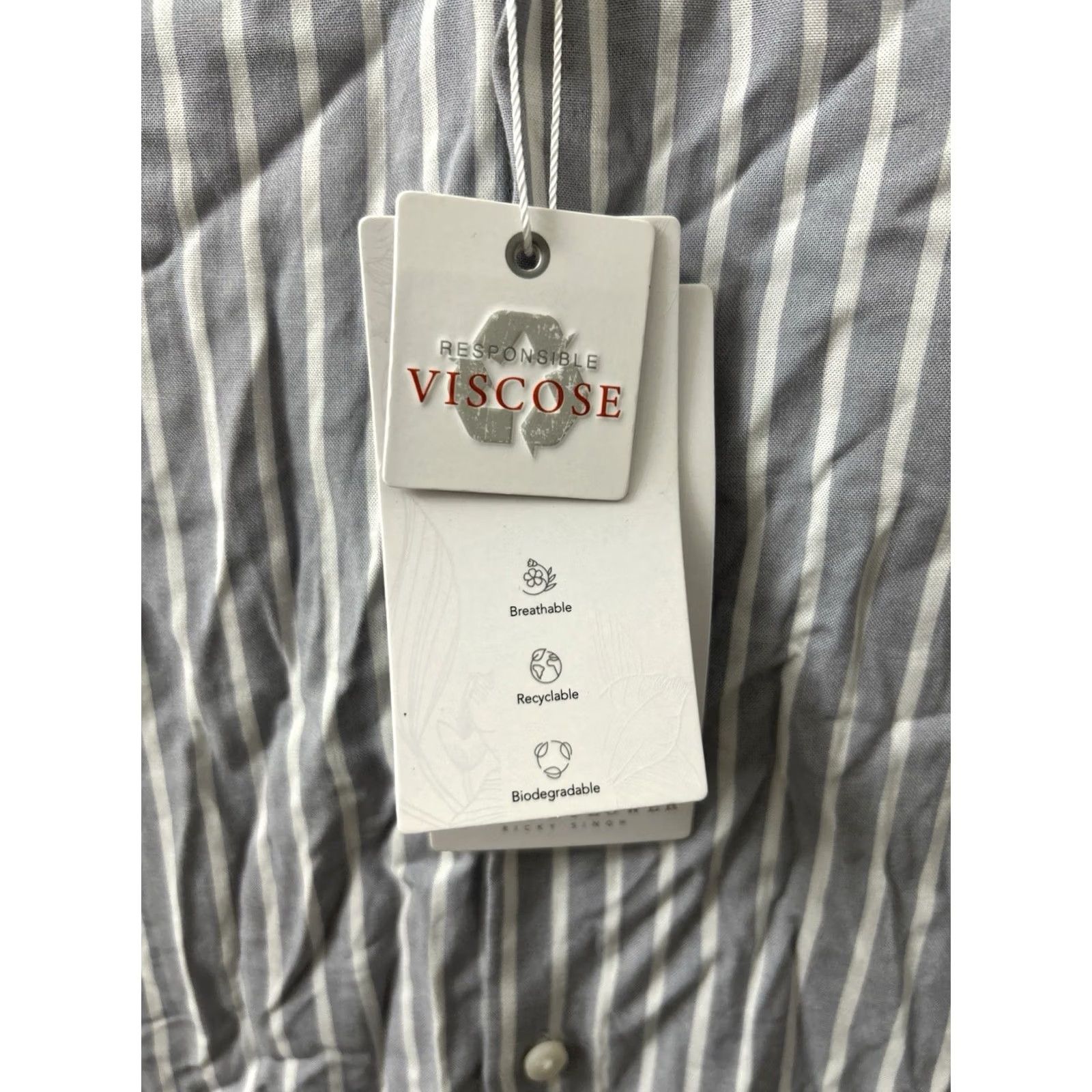 Denime Denim & Flower Ricky Singh Shirt Mens M Grey White Striped Viscose S/S NWT Size US M / EU 48-50 / 2 - 5 Thumbnail