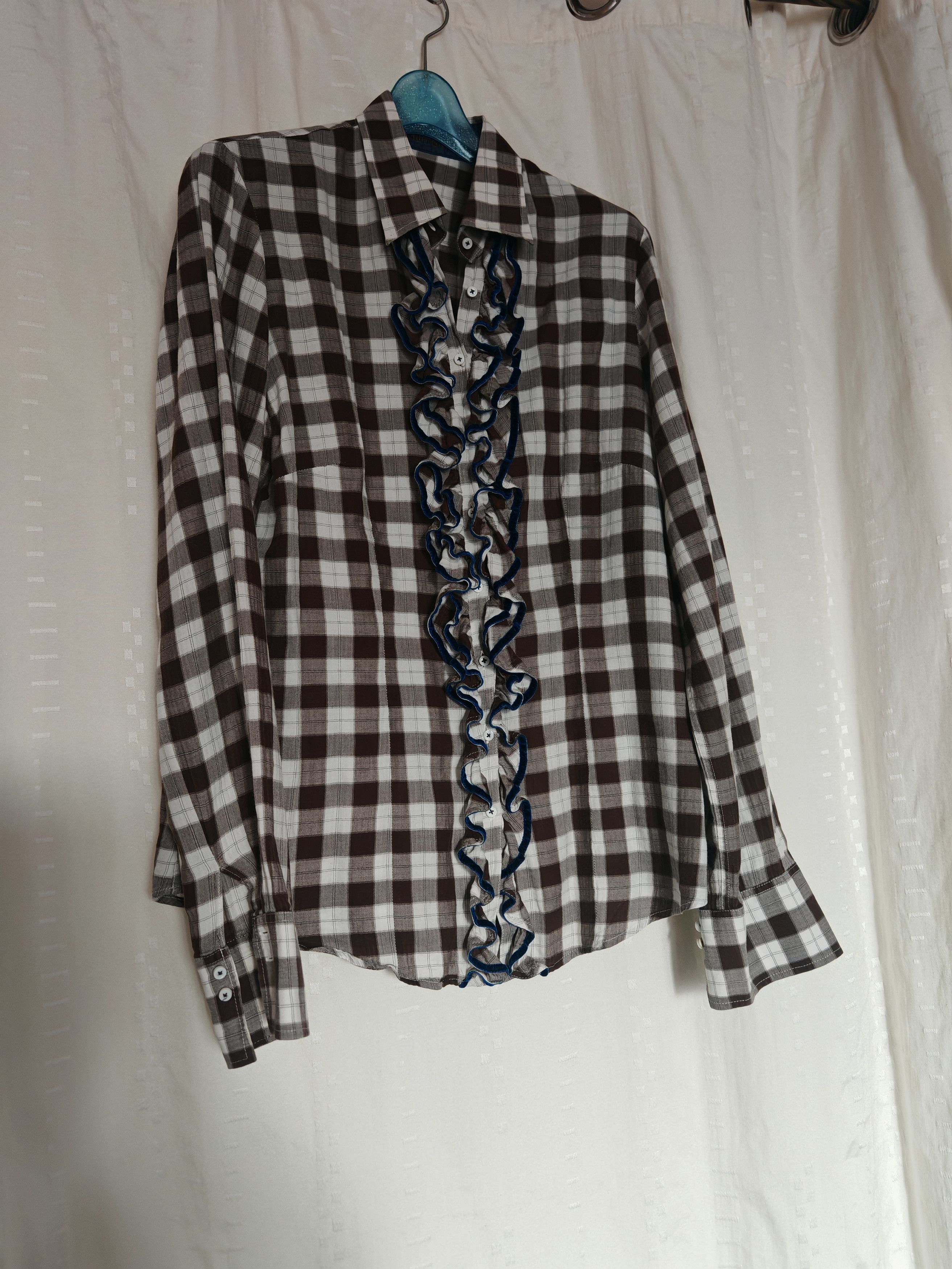 Vintage Rare VTG Checked Flannel Button Up Shirt Ruffled Front Size M / US 6-8 / IT 42-44 - 3 Thumbnail