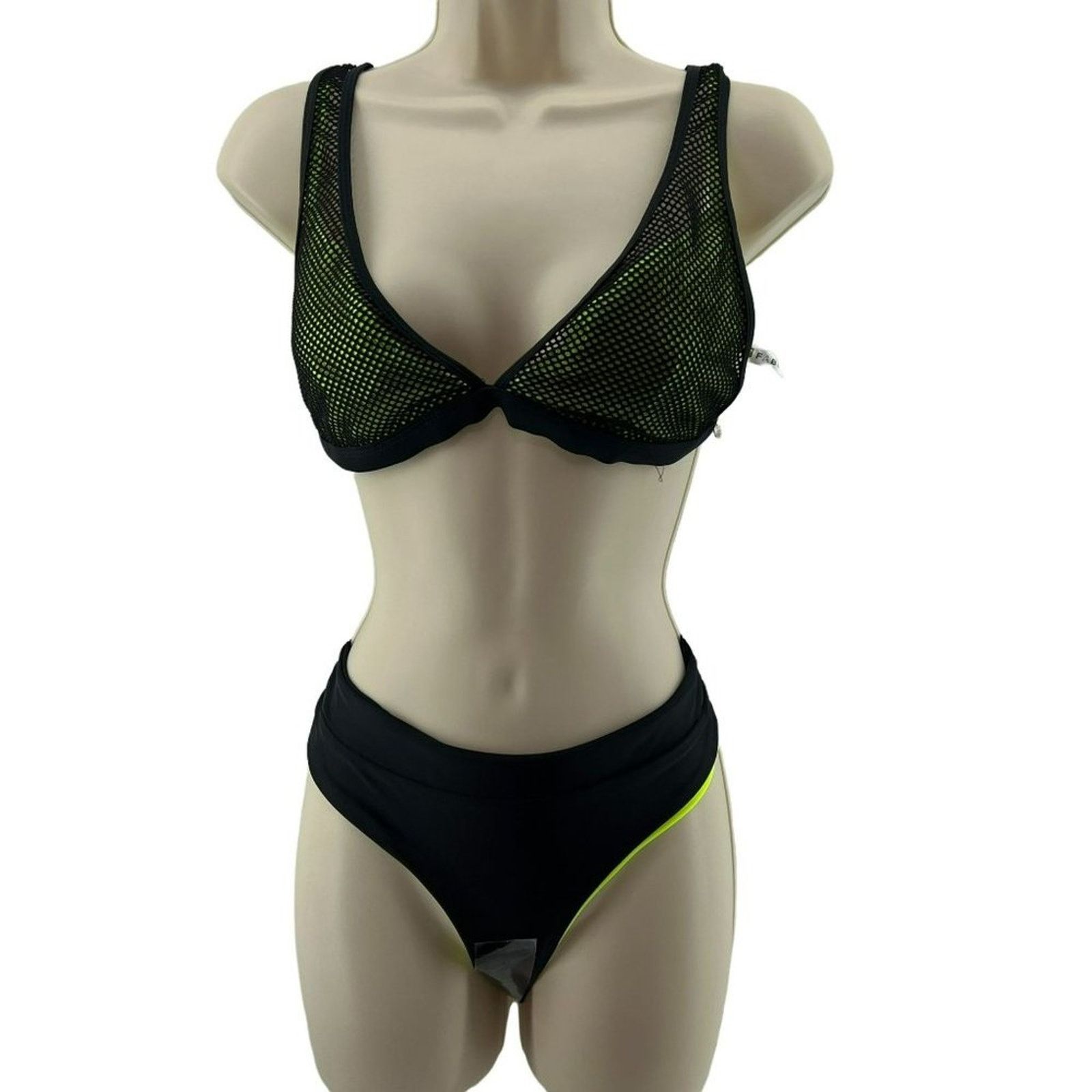 Fabletics Fabletics Neon Yellow Mesh Top Reversible Bottom Bikini Set Size M / US 6-8 / IT 42-44 - 3 Thumbnail
