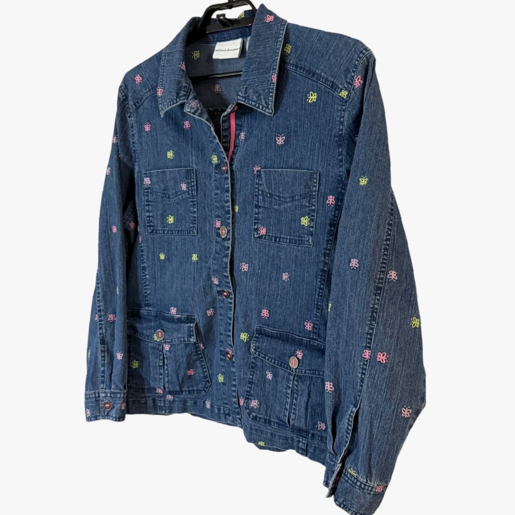 Vintage Alfred Dunner Button-Front Denim Jacket Blue Women's 12 Butterfly Embroidery Jacket Jeans Size XL / US 12-14 / IT 48-50 - 2 Thumbnail
