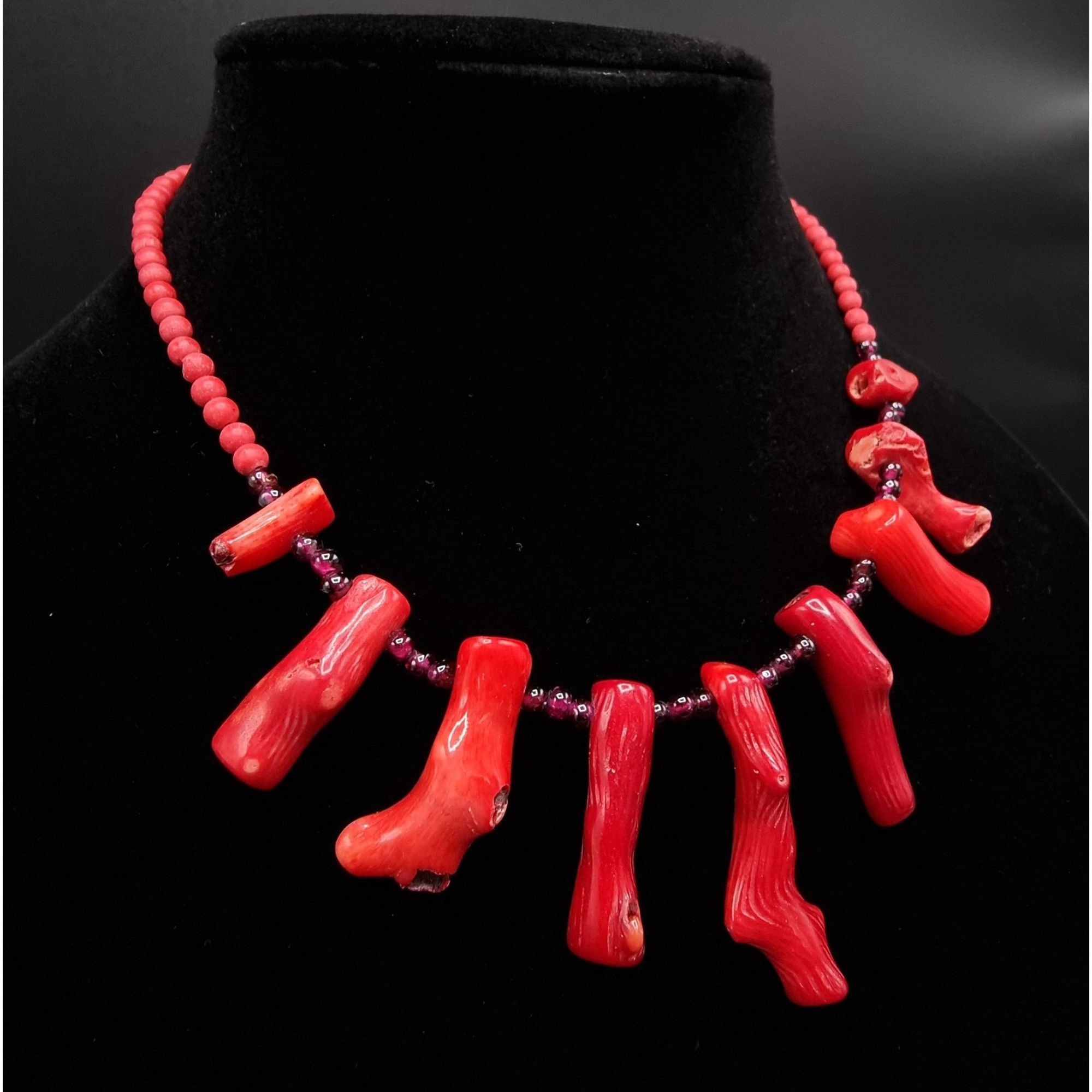 Vintage Vintage Genuine Red Coral & Garnet Beaded Necklace With Silv Size ONE SIZE - 1 Thumbnail