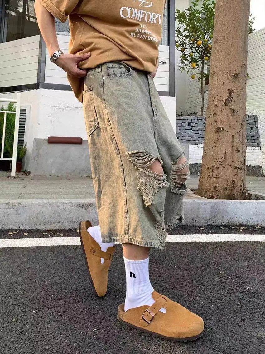 Designer × Japanese Brand Washed Vintage Ripped Loose 6 Point Denim Shorts Size US 32 / EU 48 - 5 Thumbnail