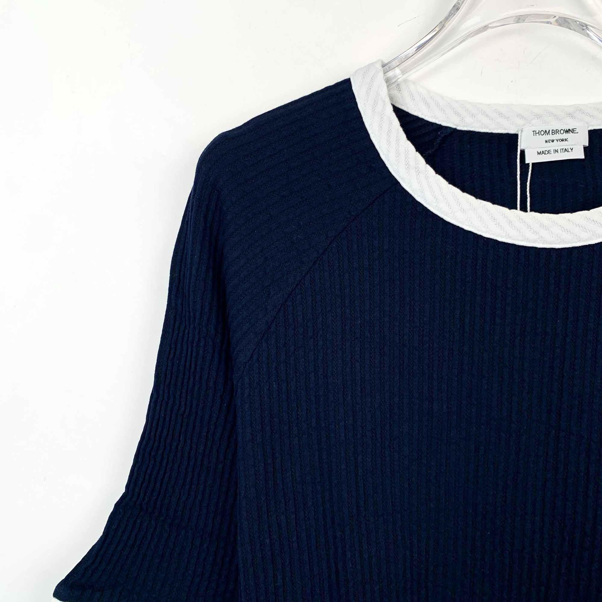 Thom Browne Thom Browne Navy & White Ribbed Cotton Short Sleeve T-Shirt Size US S / EU 44-46 / 1 - 5 Thumbnail