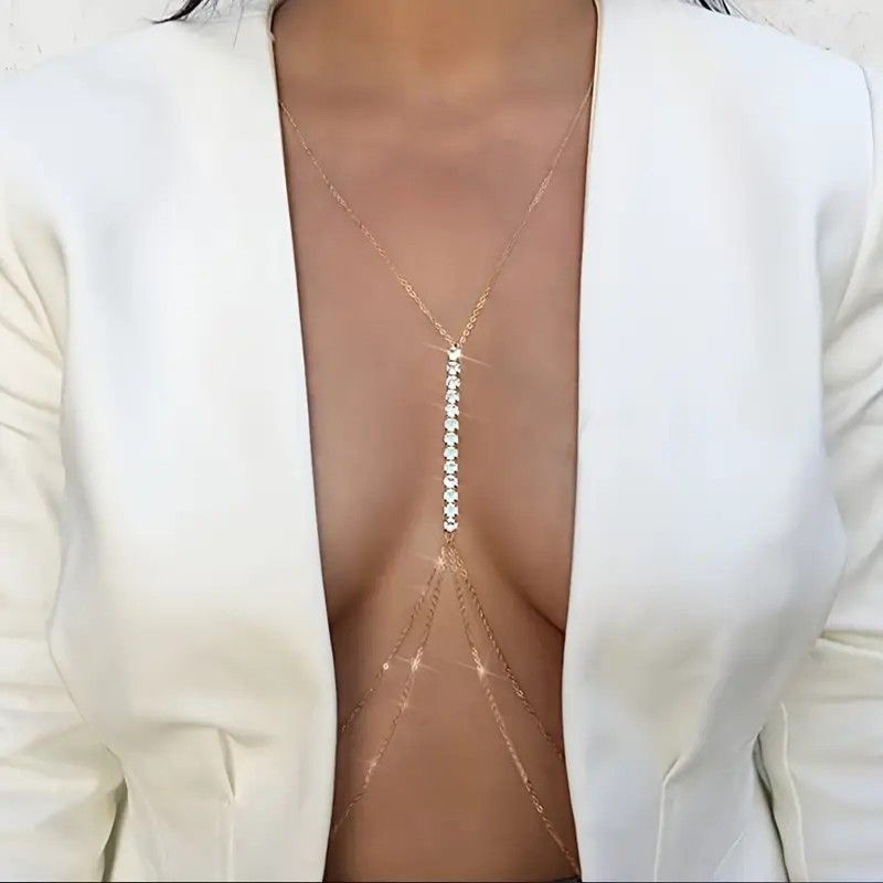 Other Sexy Gold Rhinestone Body Chain Necklace Crystal Bikini Size ONE SIZE - 1 Preview