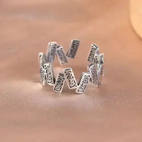 Vintage 925 Sterling Silver Square Rune Adjustable Rings Size ONE SIZE - 1 Thumbnail