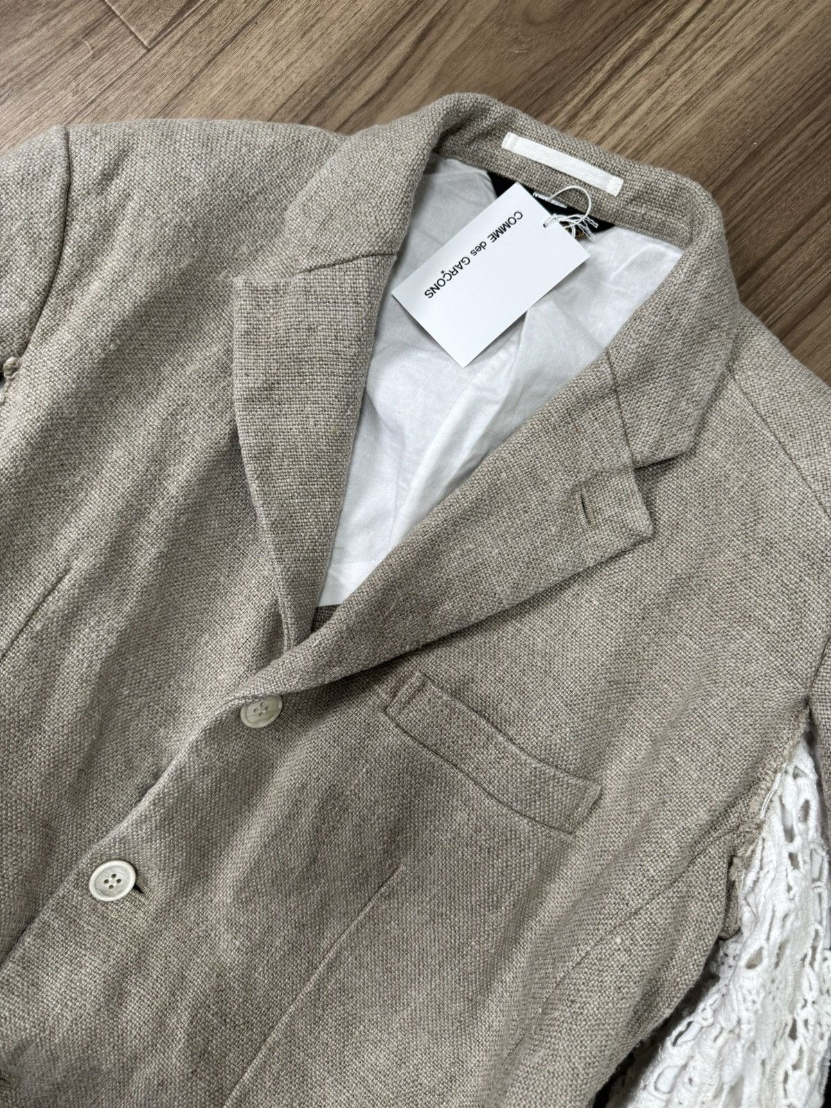 Comme des Garcons Comme des Garçons SS26 Deconstructed Lace Panel Linen Blazer Size US S / EU 44-46 / 1 - 2 Thumbnail