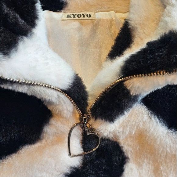 Other Black and White Heart Pattern Fleece Oversized Plush Jacket Size XL / US 12-14 / IT 48-50 - 3 Thumbnail