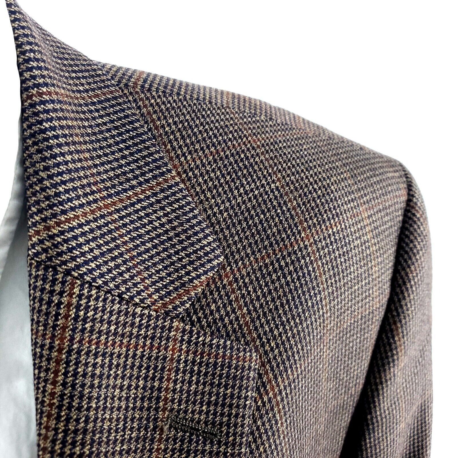 Nautica Nautica Wool 2 Button Sport Coat 44R Beige Blue Brown Hounds Size 44R - 2 Thumbnail