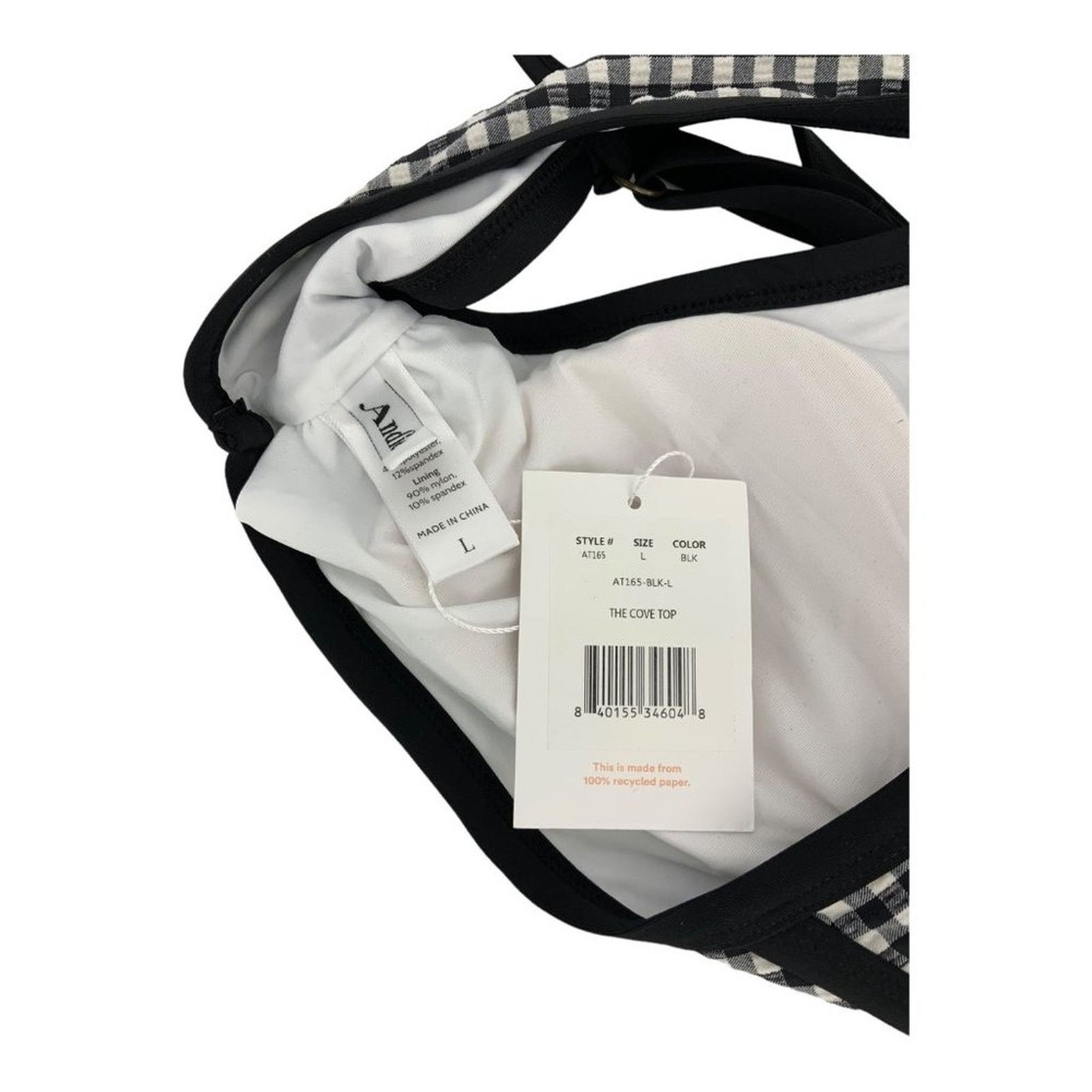 Other Andie Cove V Neck Bikini Top Black Gingham Large NWT $65 MSP Size ONE SIZE - 5 Thumbnail