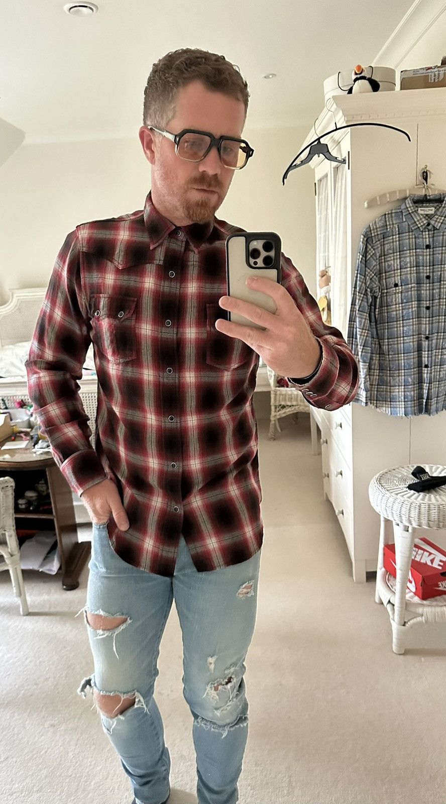 Saint Laurent Paris FW16 Saint Laurent Palladium red black flannel Hedi L Size US L / EU 52-54 / 3 - 7 Thumbnail