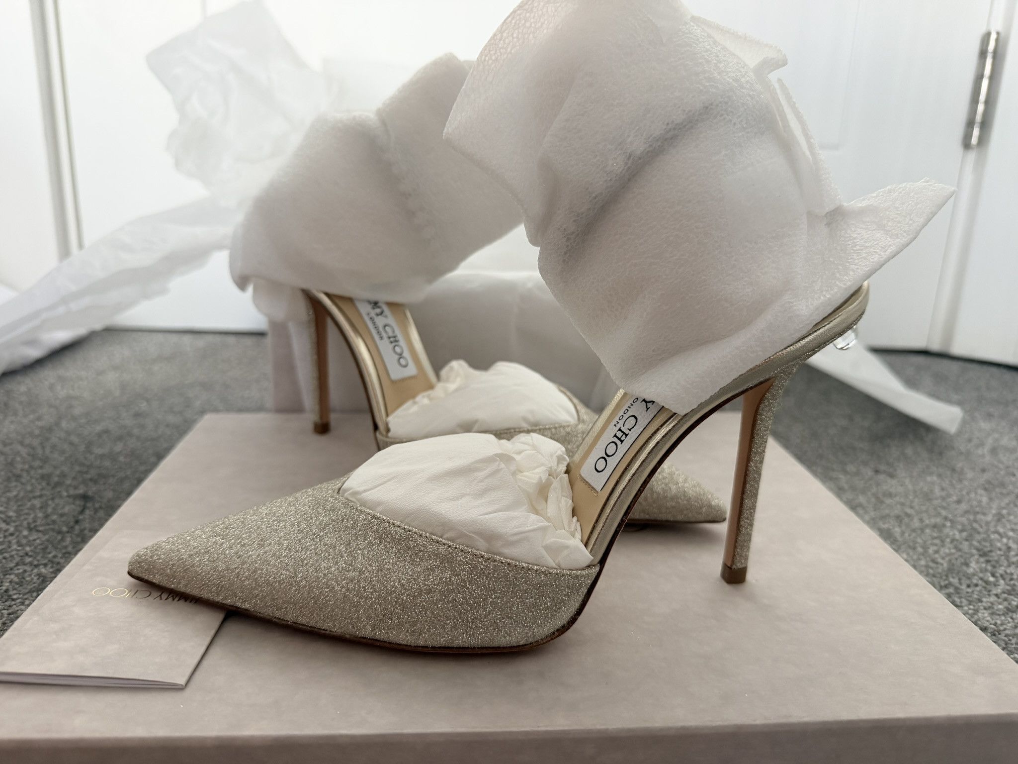Jimmy Choo JIMMY CHOO Saeda 100 Platinum Glitter Pumps New Auth Size US 9 / IT 39 - 1 Thumbnail