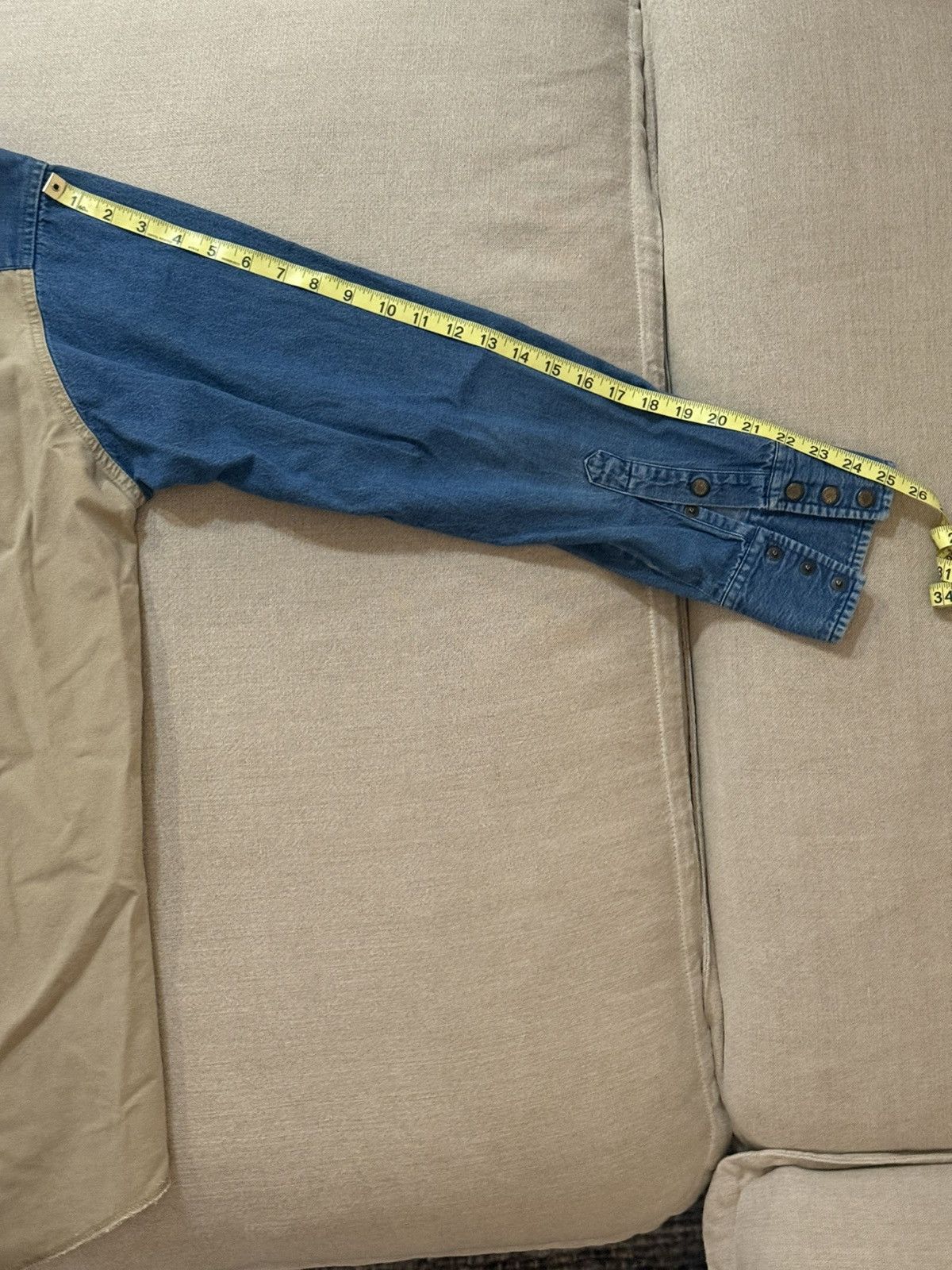 Wrangler Wrangler Two-Tone Denim & Canvas Western Shirt – Beige/Blue Size US XL / EU 56 / 4 - 3 Thumbnail