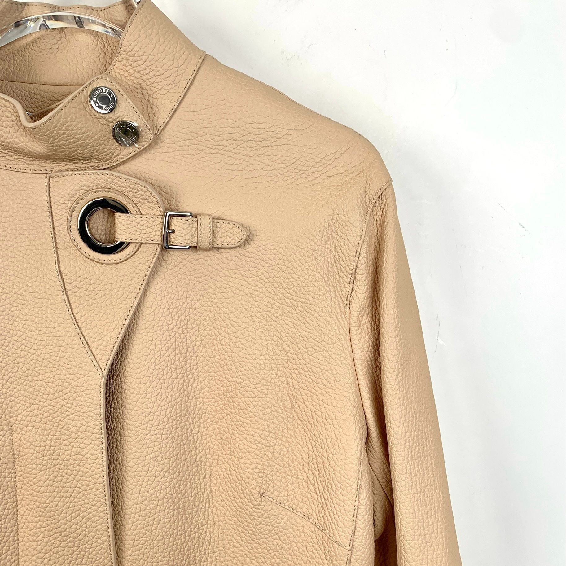 Hermes Hermès Paris Womens Beige Leather Buckle & Zipper Jacket Siz Size XS / US 0-2 / IT 36-38 - 9 Thumbnail