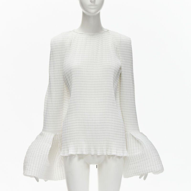 Maticevski MATICEVSKI 2021 Curve white pleated wide flared lettuce hem top AUS8 M Size S / US 4 / IT 40 - 1 Thumbnail