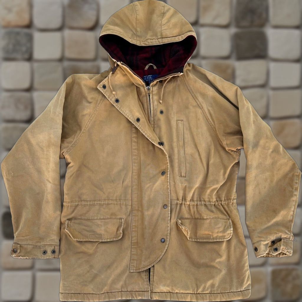 Polo Ralph Lauren Polo Ralph Lauren Coat Barn Chore Jacket Hooded Mens 90s Canvas Tan Wool Blend Lined Size M Vintage Size US M / EU 48-50 / 2 - 1 Thumbnail