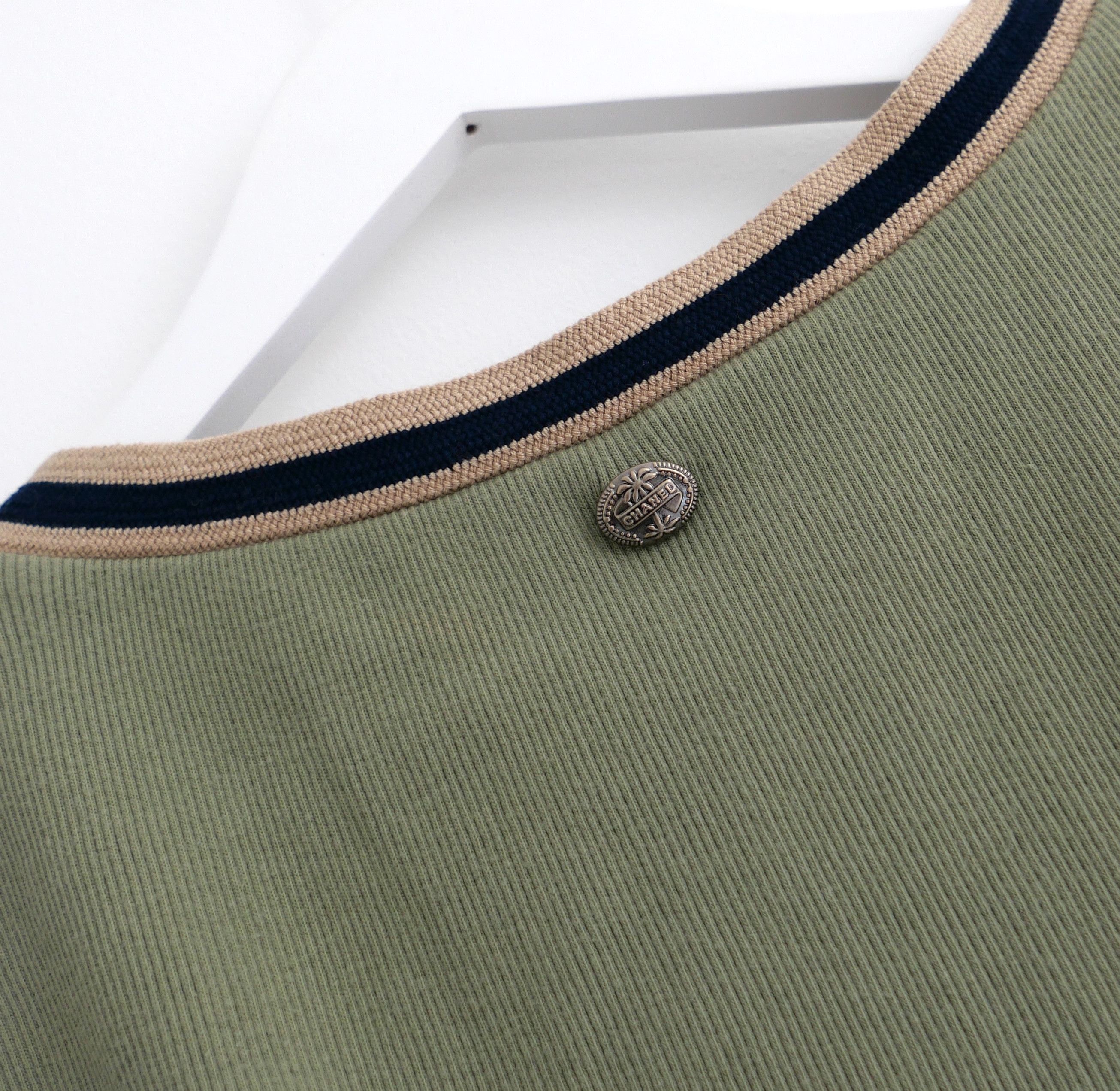 Chanel Chanel Khaki Knit Striped Trim Top Cruise 2017 17C Cuba Size XS / US 0-2 / IT 36-38 - 5 Thumbnail