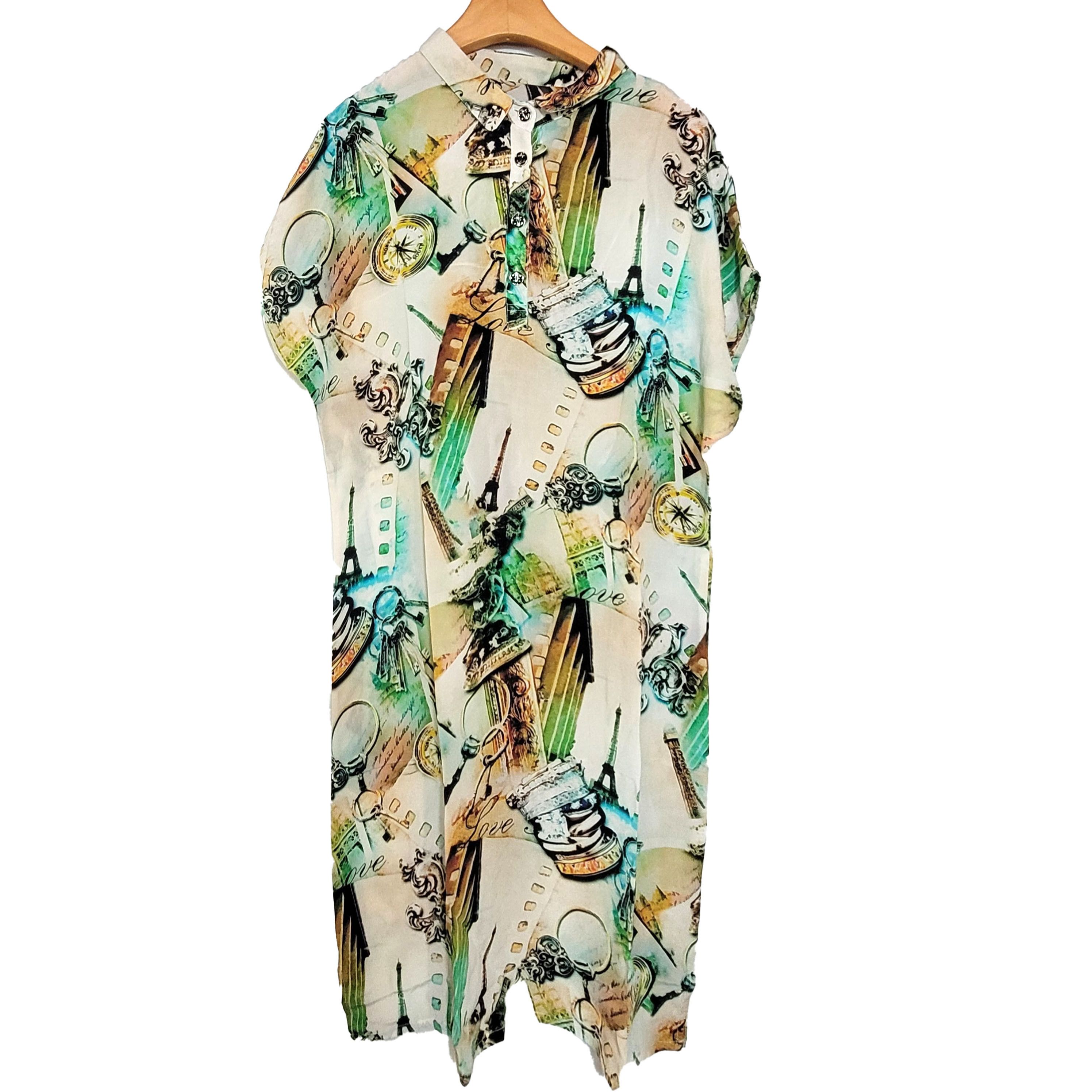 Other Women's 100% Silk Short Sleeve Top Long Shirt SCB814 Size XXL / US 16-18 / IT 52-54 - 1 Thumbnail