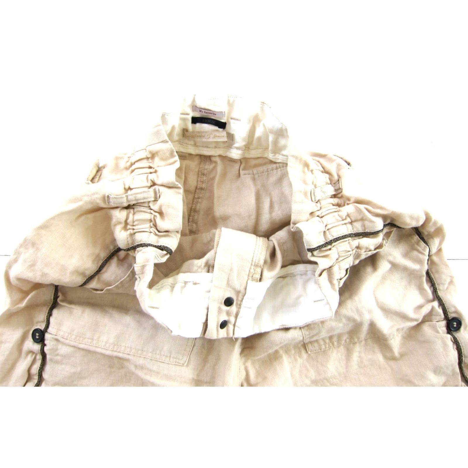 IKKS IKKS Bermuda Short Women 6 Beige 100% Linen Elastic Waist Pockets Side Zip Front Rise High 80s 90s Classic Summer Beach Walking Casual Travel Womens Size 28" / US 6 / IT 42 - 3 Thumbnail