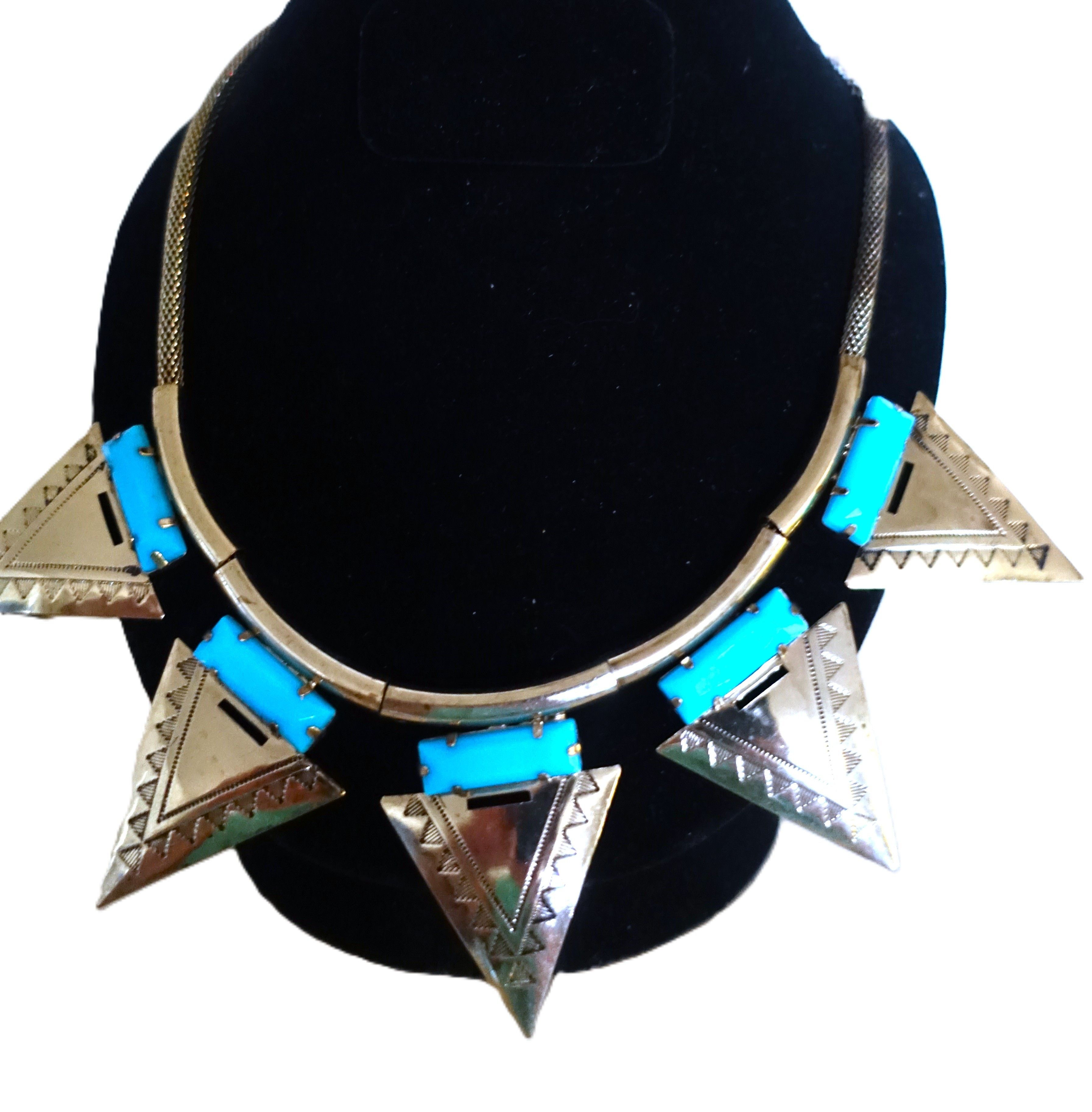 Vintage Silver Tone Turquoise Chain Choker Necklace Size ONE SIZE - 2 Thumbnail