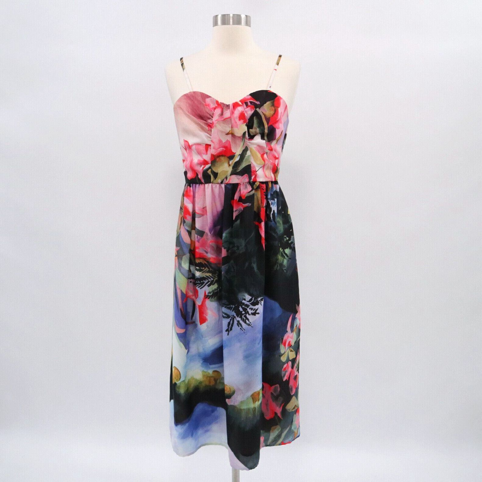 image of Vintage Corey Lynn Calter Midi Dress Womens Daybreak Floral 6P Petite Strapless in White (Size Medi