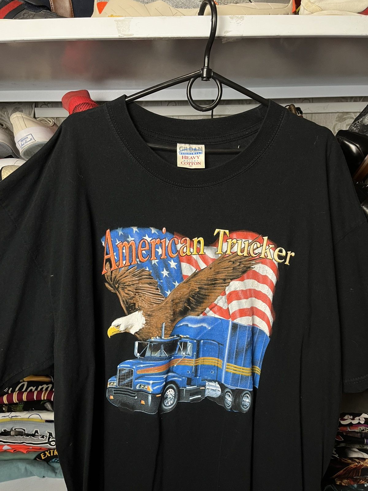 Gildan Vintage American Trucker T-Shirt 90s Flag Trucking Size US XL / EU 56 / 4 - 5 Thumbnail