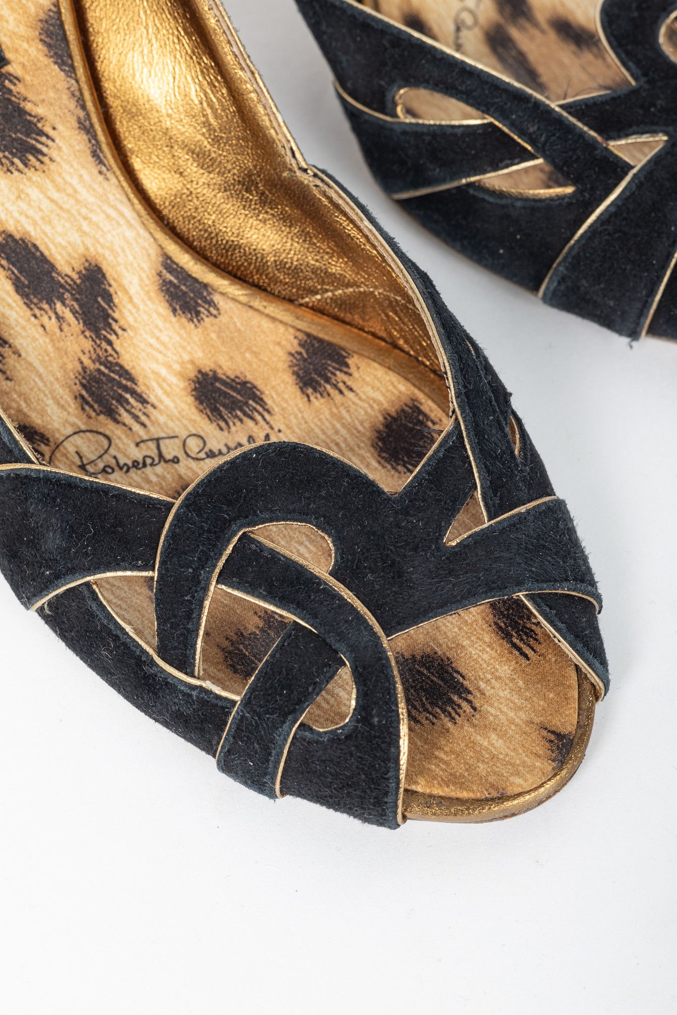 Roberto Cavalli Roberto Cavalli Black Suede Cutout Peep-Toe Heels Size US 5.5 / IT 35.5 - 7 Thumbnail