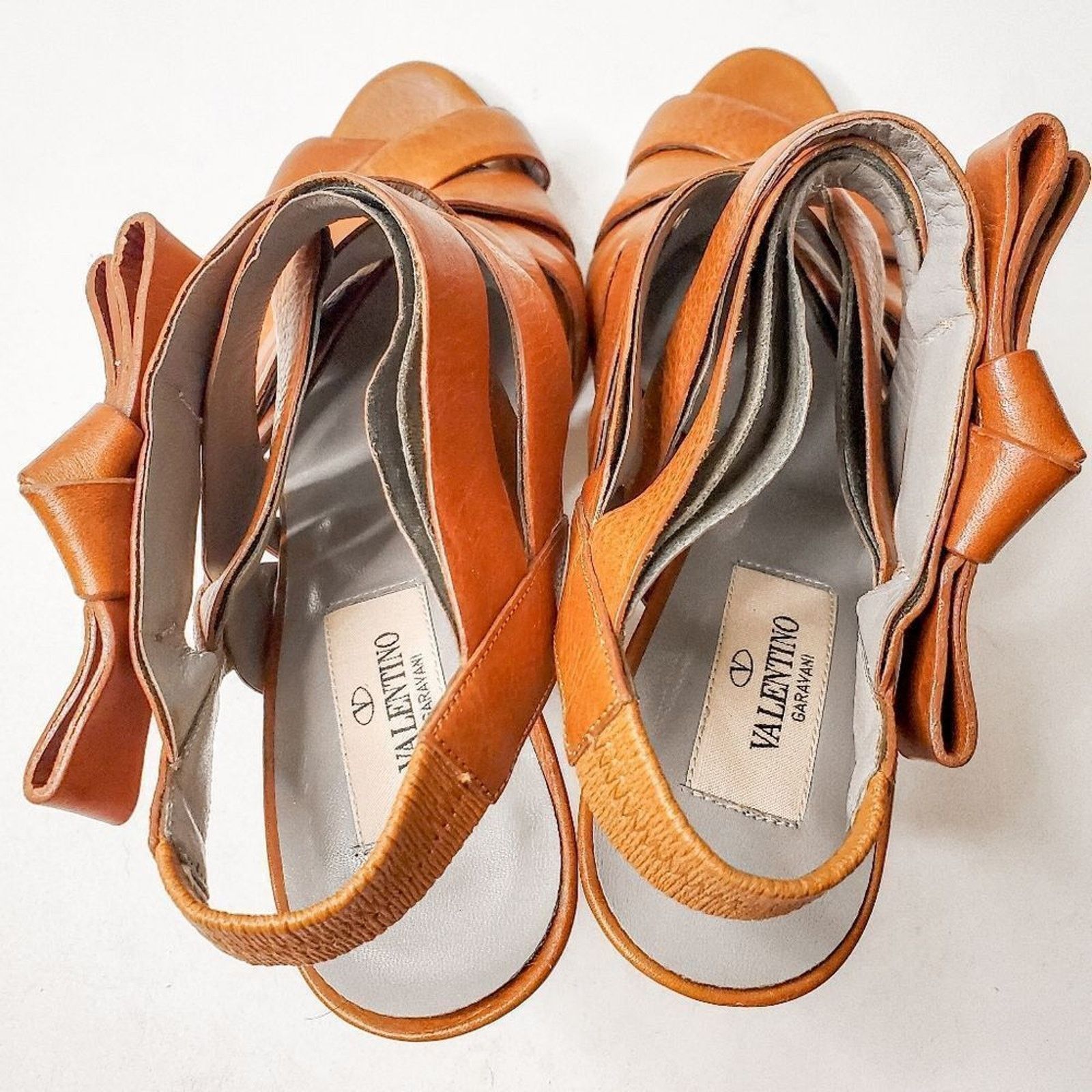 Valentino Valentino Brown Leather Peep Toe Sandals with Bows Size 36.5 Size US 6.5 / IT 36.5 - 4 Thumbnail